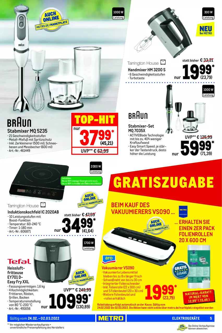 Aktueller Prospekt Metro - NonFood - von 24.02 bis 02.03.2022 - strona 5 - produkty: auto, Becher, beutel, eis, Elektro, elektrogeräte, elle, erde, fritteuse, grill, handmixer, induktionskochfeld, kochfeld, kraft, lebensmittel, leine, LG, Messbecher, Metro, Mixer, natur, natura, reis, Schneebesen, spee, Spritzschutz, stabmixer, teller, Ti, Tiere, timer, tisch, Vakuumierer, Zerkleinerer