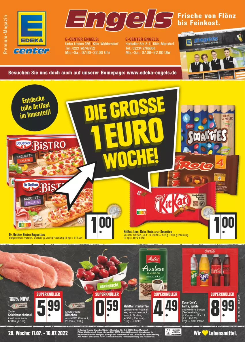 Aktueller Prospekt E Center - Angebote der Woche - von 11.07 bis 16.07.2022 - strona 1 - produkty: braten, eis, elle, Engel, ente, kirsch, kirsche, kirschen, lebensmittel, magazin, mars, reis, reiss, ritter, rwe, schinken, schinkenschnitzel, schnitzel, tee, teller, Ti, uhr