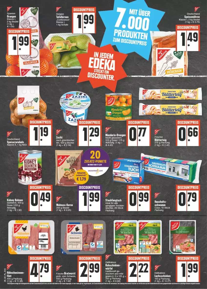 Aktueller Prospekt E Center - Angebote der Woche - von 11.07 bis 16.07.2022 - strona 10 - produkty: Bau, beutel, blätterteig, discount, eis, ente, filet, lachs, lachsschinken, LG, mandarin-orangen, nuss, orange, orangen, reis, rohschinken, Schal, Schale, schinken, schwamm, schwein, Speisezwiebeln, tee, Ti, tuc, walnuss, wein, würfel, zucker, zwiebel, zwiebeln