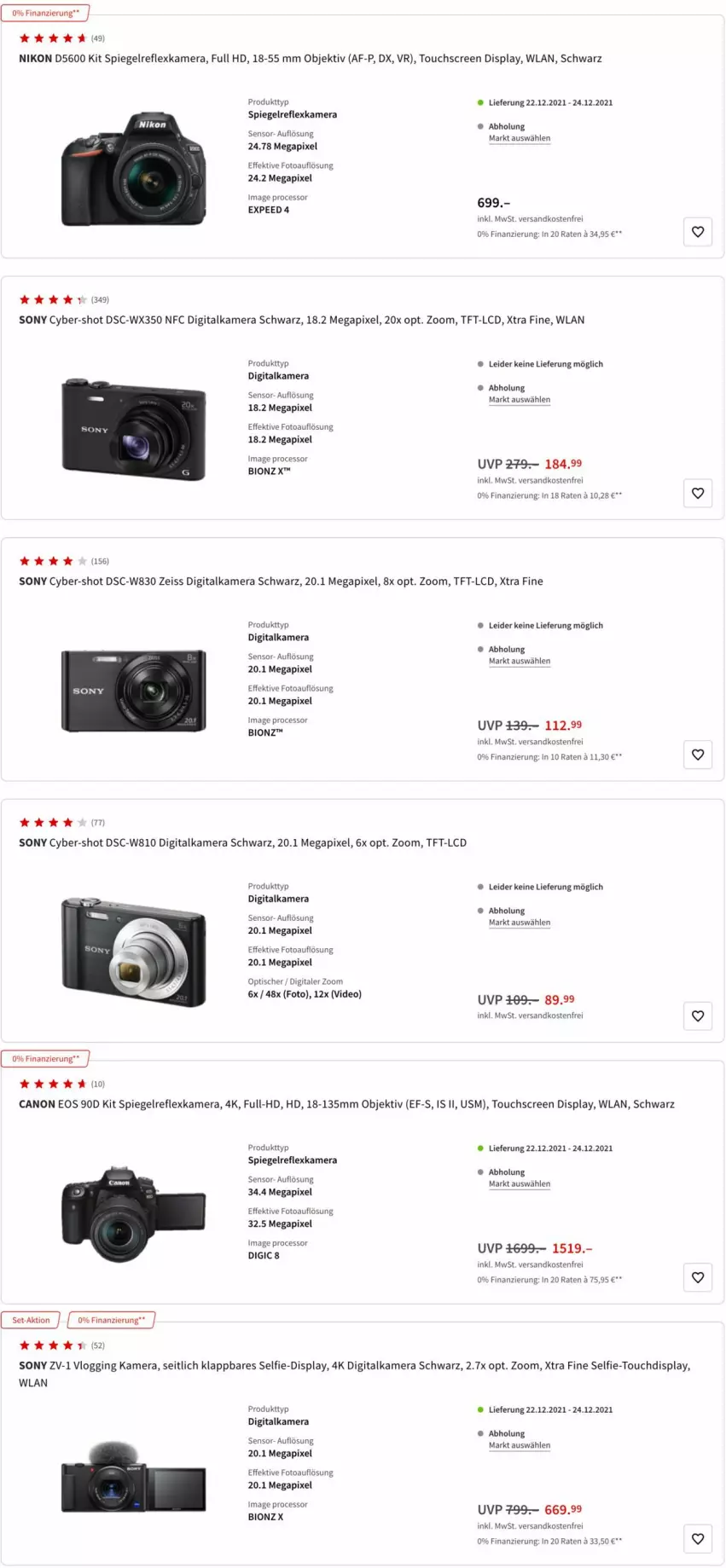 Aktueller Prospekt Media Markt - Prospekte - von 21.12 bis 28.12.2021 - strona 10 - produkty: bio, canon, deo, digitalkamera, eis, gin, kamera, ndk, nikon, Procesor, sony, spiegel, spiegelreflexkamera, Ti, tisch, touchscreen, versandkostenfrei