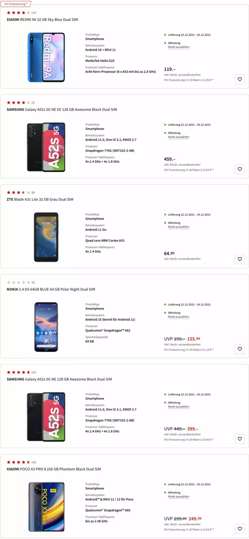 Aktueller Prospekt Media Markt - Prospekte - von 21.12 bis 28.12.2021 - strona 12 - produkty: Betriebssystem, Dual SIM, lack, ndk, nokia, quad, Samsung, samsung galaxy, Samsung Galaxy A, sim, smartphone, versandkostenfrei, ZTE