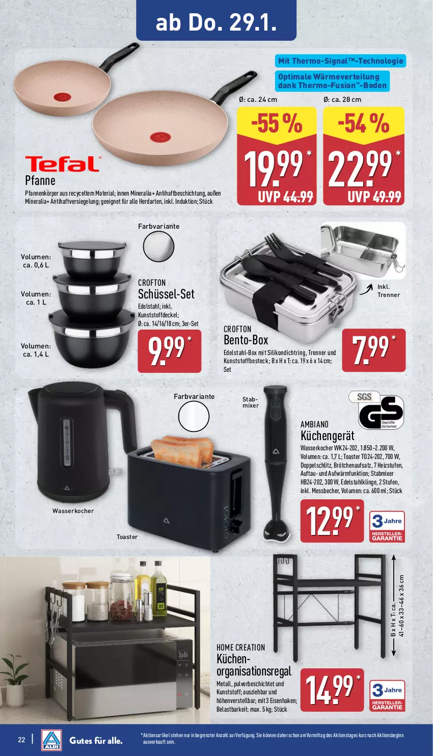 Aktueller Prospekt Aldi Nord - Von Montag - von 26.01 bis 31.01.2026 - strona 24 - produkty: ambia, Becher, besteck, brötchen, brötchenaufsatz, Crofton, decke, Deckel, edelstahl, eis, gin, herdarten, K2, Kocher, küche, Küchen, Messbecher, Mixer, pfanne, pfannen, regal, Ria, ring, schüssel, Signal, stabmixer, Ti, toast, toaster, wasser, wasserkocher, ZTE