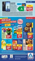 Gazetka promocyjna Aldi Nord - Von Montag - Gazetka - ważna od 31.01 do 31.01.2026 - strona 34 - produkty: akku, aldi, aldi talk, aus der tiefkühlung, auto, Betriebssystem, beutel, butter, cocktail, creme, Croissant, decke, eis, erde, flasche, geback, Germ, gerolsteine, gerolsteiner, gin, hauptkamera, kamera, Käse, kulturtopf, langnese, li-ion-akku, limo, lorenz, magazin, magnum, meersalz, microsd, milram, Nougatcreme, nuss, orange, papier, pflanze, pizza, Primeln, Reibekäse, reis, Ria, ring, rum, rwe, saltletts, salz, sim, Software, steiner, stieleis, telefon, Ti, topf, zitrone, ZTE