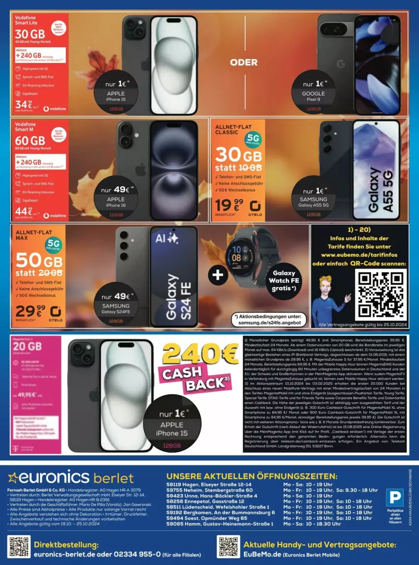 Aktueller Prospekt Euronics - Prospekte - von 19.10 bis 25.10.2024 - strona 12 - produkty: aeg, angebot, angebote, Apple, brot, elle, ente, Handy, iphone, Samsung, tee, teller, Ti, uhr