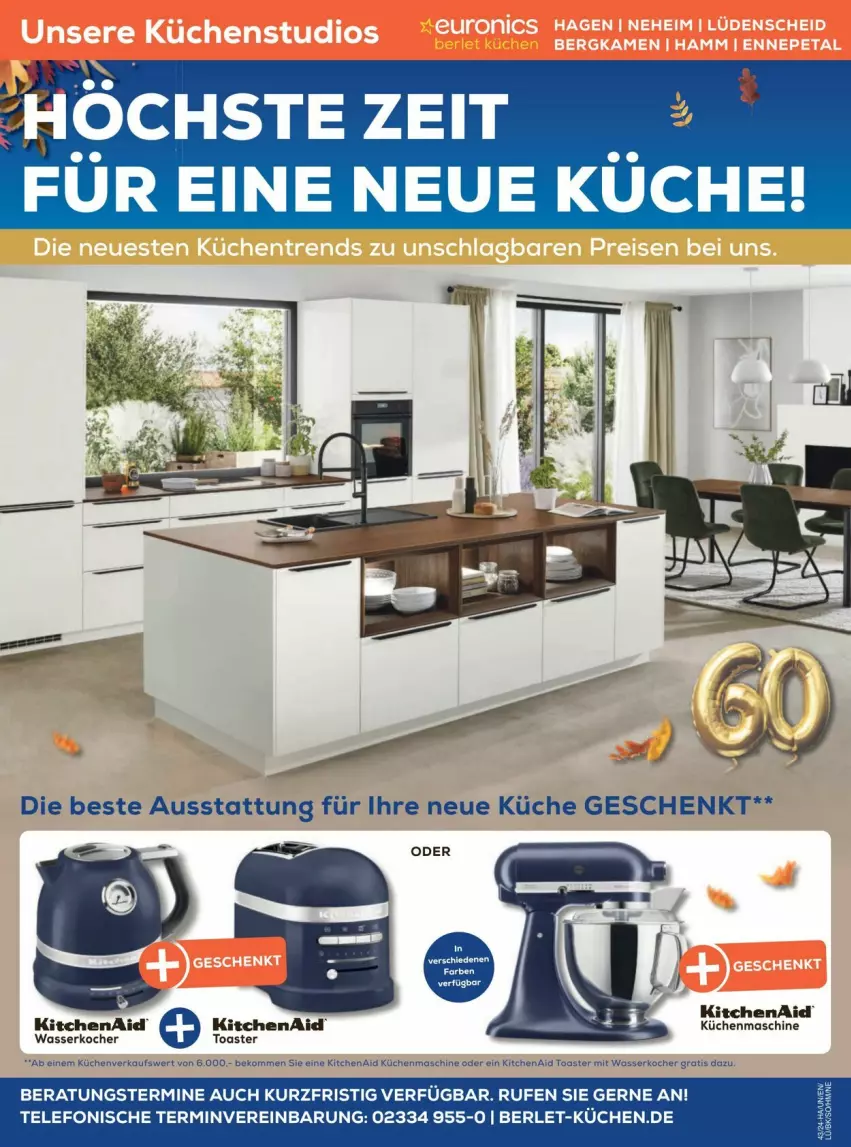 Aktueller Prospekt Euronics - Prospekte - von 19.10 bis 25.10.2024 - strona 8 - produkty: KitchenAid, Kocher, küche, Küchen, küchenmaschine, telefon, Ti, toast, toaster, wasser, wasserkocher