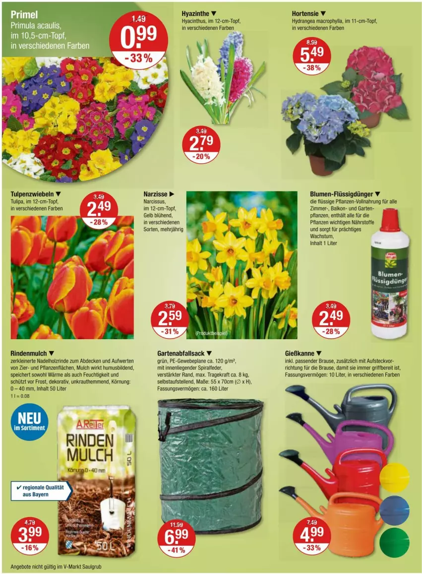 Aktueller Prospekt Vmarkt - Prospekte - von 22.02 bis 28.02.2024 - strona 16 - produkty: angebot, angebote, blume, blumen, brause, cin, decke, dünger, elle, flüssigdünger, Garten, Gewebeplane, Gießkanne, Holz, hortensie, hydrangea, kraft, Kraut, leine, LG, mac, pflanze, pflanzen, rind, rindenmulch, sac, Ti, topf, tulip, zwiebel, zwiebeln