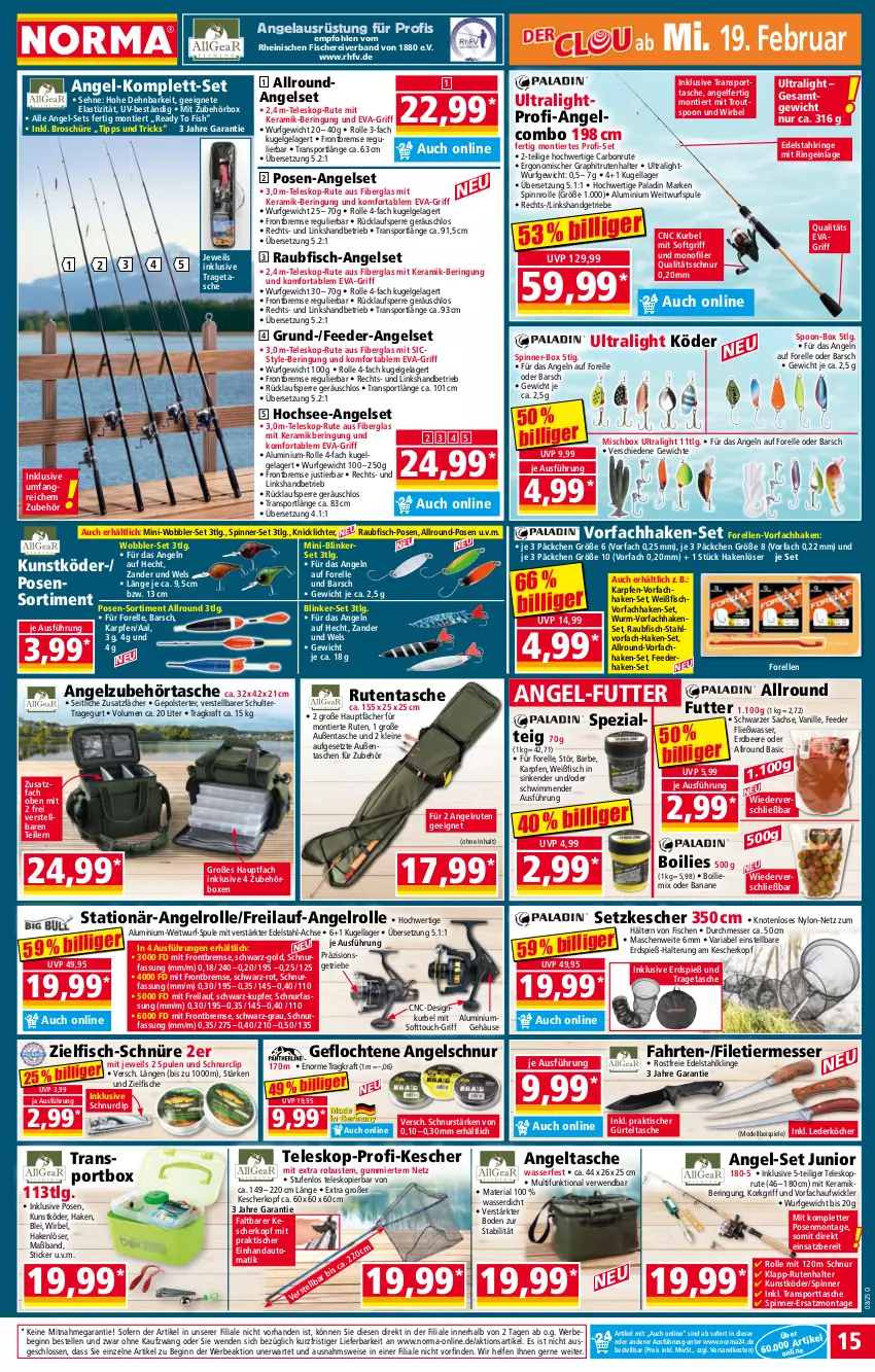 Aktueller Prospekt Norma - Norma - von 17.02 bis 24.02.2025 - strona 15 - produkty: asti, auto, banane, Bebe, beere, dell, edelstahl, eis, elle, erdbeere, filet, fisch, fische, Fischer, forelle, gin, gürteltasche, Kescher, Knicklicht, kraft, Kugel, leine, LG, messer, Mode, ndk, reis, rel, Ria, ring, rwe, sac, Schere, Spezi, Spiele, Sport, sporttasche, Stier, Tasche, taschen, Teleskop, Ti, tisch, tragetasche, vanille, wasser, Wels, WICK, Zander, ZTE