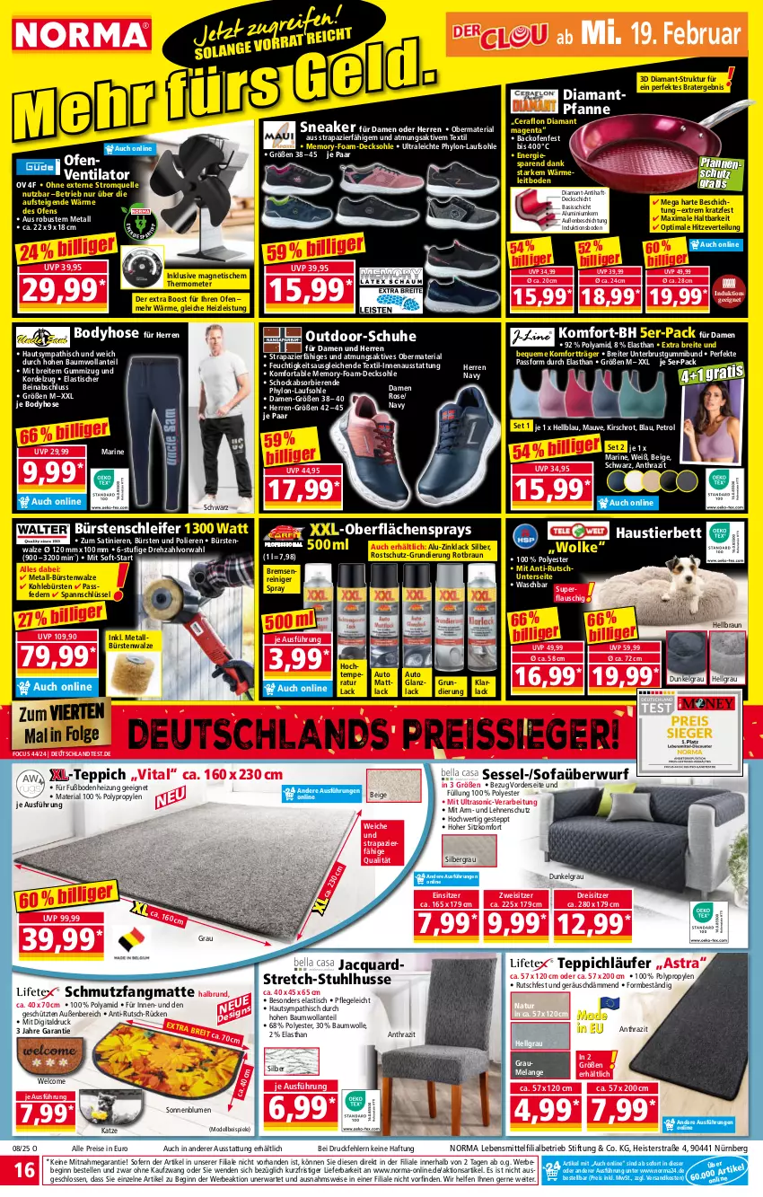 Aktueller Prospekt Norma - Norma - von 17.02 bis 24.02.2025 - strona 16 - produkty: arla, asti, Astra, aust, auto, backofen, Bau, baumwolle, Bebe, bett, bier, Biere, blume, blumen, body, braun, Brei, bürste, bürsten, decksohle, dell, eis, Elan, elle, gin, hose, Hylo, kirsch, lack, Läufer, lebensmittel, LG, Mode, natur, ndk, Ofen, Ofenventilator, pfanne, pfannen, reiniger, reis, reiss, Ria, schmutzfangmatte, schuhe, sessel, sneaker, Sofa, Sofaüberwurf, sonnenblume, sonnenblumen, Spiele, Stier, stuhl, teppich, thermometer, Ti, tisch, ventilator, vita, wolle, ZTE