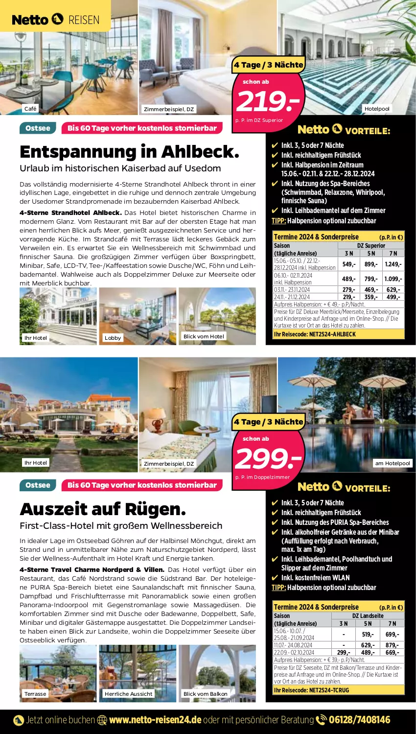 Aktueller Prospekt Netto - Woche 25 - von 17.06 bis 23.06.2024 - strona 3 - produkty: alkohol, axe, Bad, Bademantel, Badewanne, bett, boxspringbett, buch, dusche, eier, eis, getränk, getränke, handtuch, kaffee, Kaiser, Kinder, kraft, küche, kurtaxe, LG, mab, Mantel, Mode, natur, pool, rama, Rauch, reis, rel, Ria, ring, rwe, slip, Slipper, tee, Ti, tuc, Wanne, wellnessbereich, Whirlpool, zimmerbeispiel