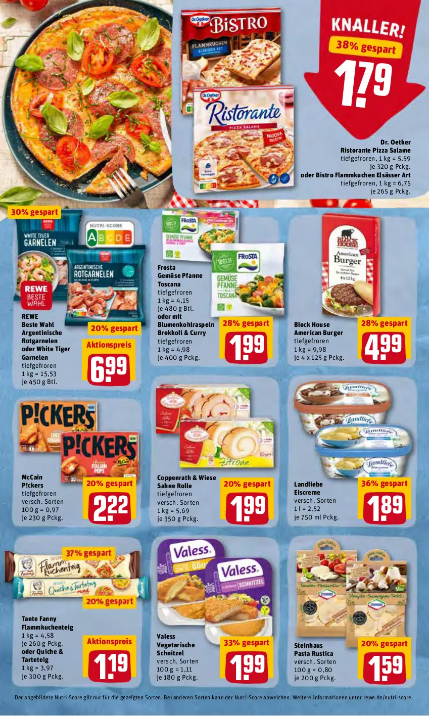 Aktueller Prospekt Rewe - REWE Ihr Kaufpark - von 19.04 bis 23.04.2022 - strona 10 - produkty: aktionspreis, blume, blumen, blumenkohl, brokkoli, burger, coppenrath, creme, curry, Dr. Oetker, eis, eiscreme, elsässer art, ente, flammkuchen, Flammkuchenteig, frosta, garnelen, kuchen, lamm, landliebe, landliebe eiscreme, mccain, pasta, pfanne, pizza, pizza salame, Quiche, reis, rewe beste wahl, ristorante, ristorante pizza, sahne, schnitzel, steinhaus, tante fanny, Ti, Vegeta