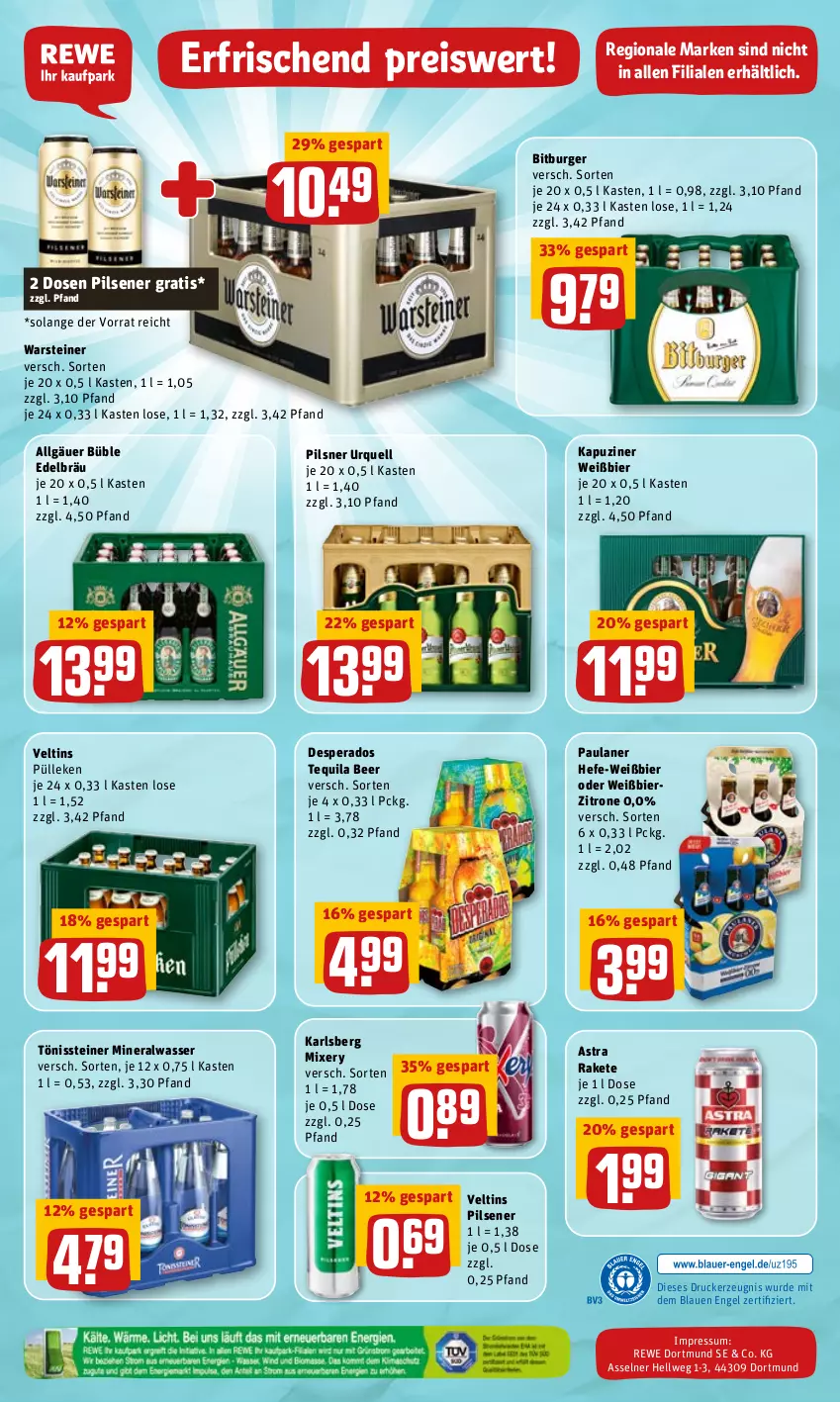 Aktueller Prospekt Rewe - REWE Ihr Kaufpark - von 19.04 bis 23.04.2022 - strona 24 - produkty: Alwa, Astra, bier, bitburger, burger, desperados, drucker, eis, Engel, Hefe, karlsberg, karlsberg mixery, kerze, LG, mineralwasser, Mixer, mixery, Paula, paulaner, pils, pilsener, pilsner, pilsner urquell, reis, steiner, tequila, Ti, veltins, veltins pilsener, warsteiner, wasser, zitrone