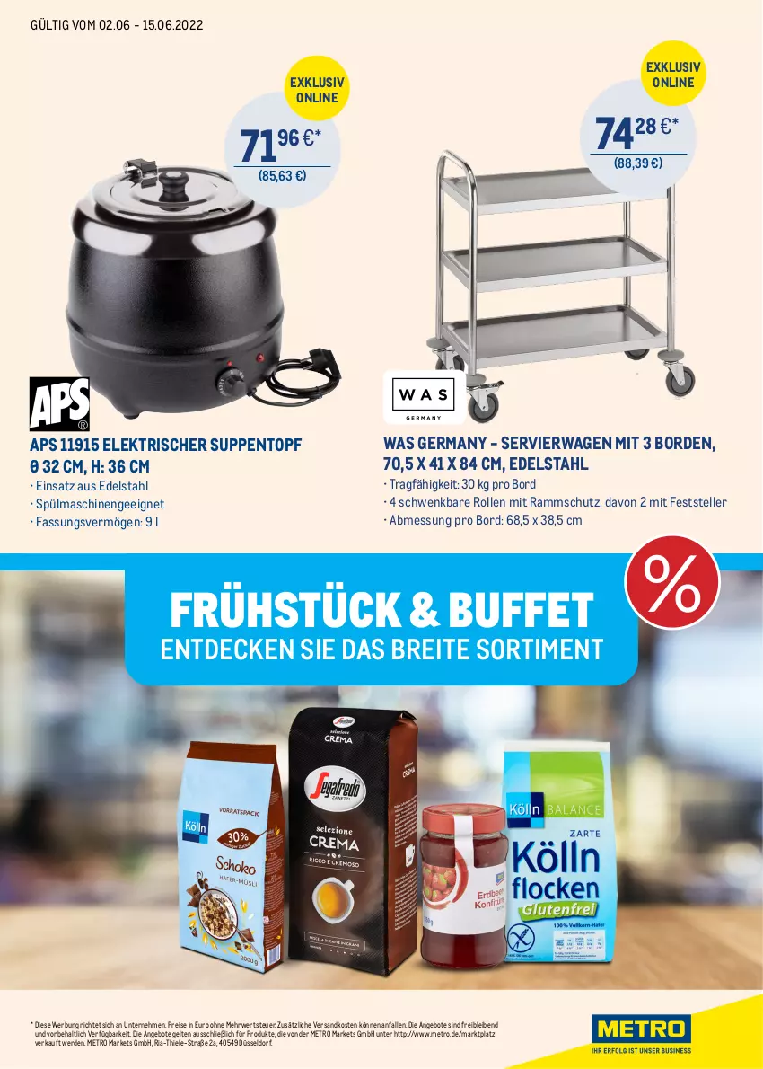 Aktueller Prospekt Metro - ONLINE-MARKTPLATZ - von 02.06 bis 15.06.2022 - strona 3 - produkty: angebot, angebote, Brei, decke, edelstahl, eis, elle, erde, Germ, Metro, ndk, reis, Ria, rwe, Servierwagen, spülmaschinen, suppe, suppen, teller, Ti, topf