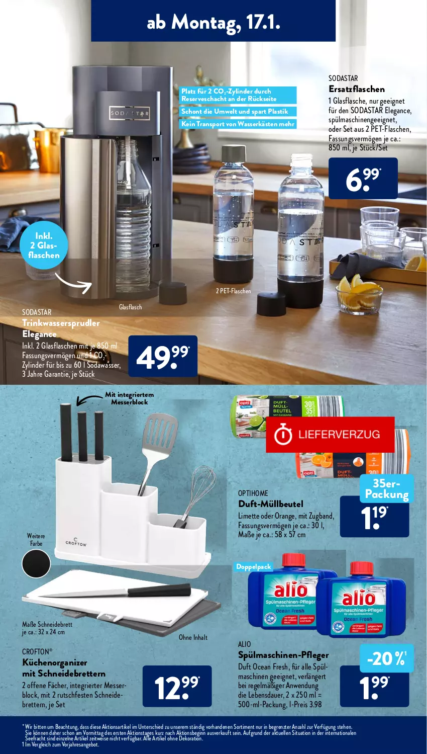 Aktueller Prospekt AldiSud - ALDI Aktuell - von 17.01 bis 22.01.2022 - strona 15 - produkty: asti, beutel, flasche, glasflasche, küche, Küchen, messer, messerblock, müllbeutel, schneidebrett, Sport, spülmaschinen, Ti, wasser, wassersprudler