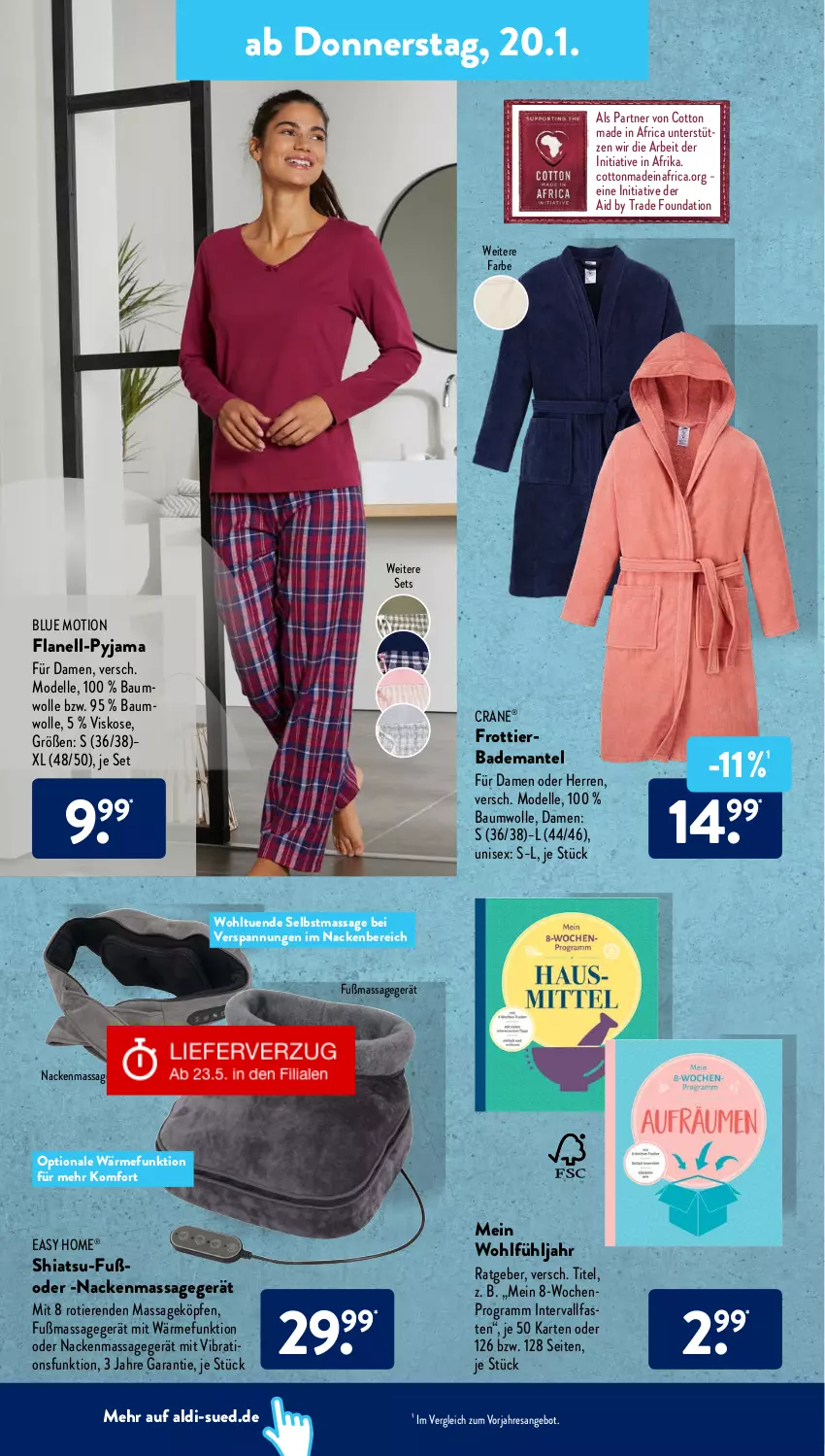 Aktueller Prospekt AldiSud - ALDI Aktuell - von 17.01 bis 22.01.2022 - strona 24 - produkty: aldi, Bad, Bademantel, Bau, dell, elle, Mantel, Massagegerät, Mode, Pyjama, Ti