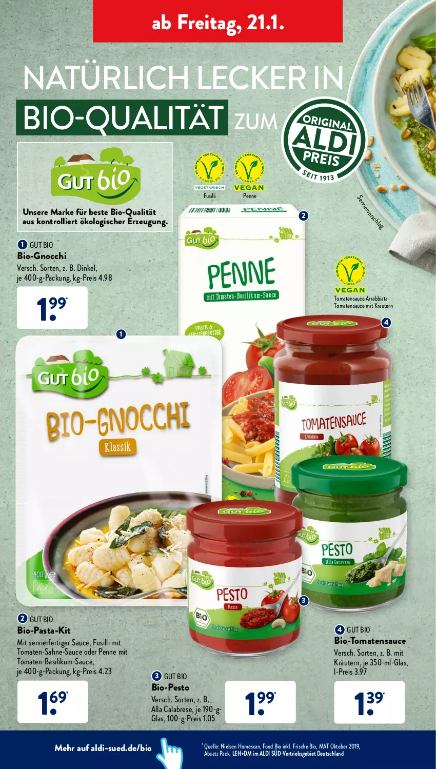 Aktueller Prospekt AldiSud - ALDI Aktuell - von 17.01 bis 22.01.2022 - strona 40 - produkty: aldi, arrabbiata, basilikum, bio, eis, elle, fusilli, gnocchi, kräuter, kräutern, pasta, penne, pesto, reis, sahne, sauce, Ti, tomate, tomaten, tomatensauce, trolli