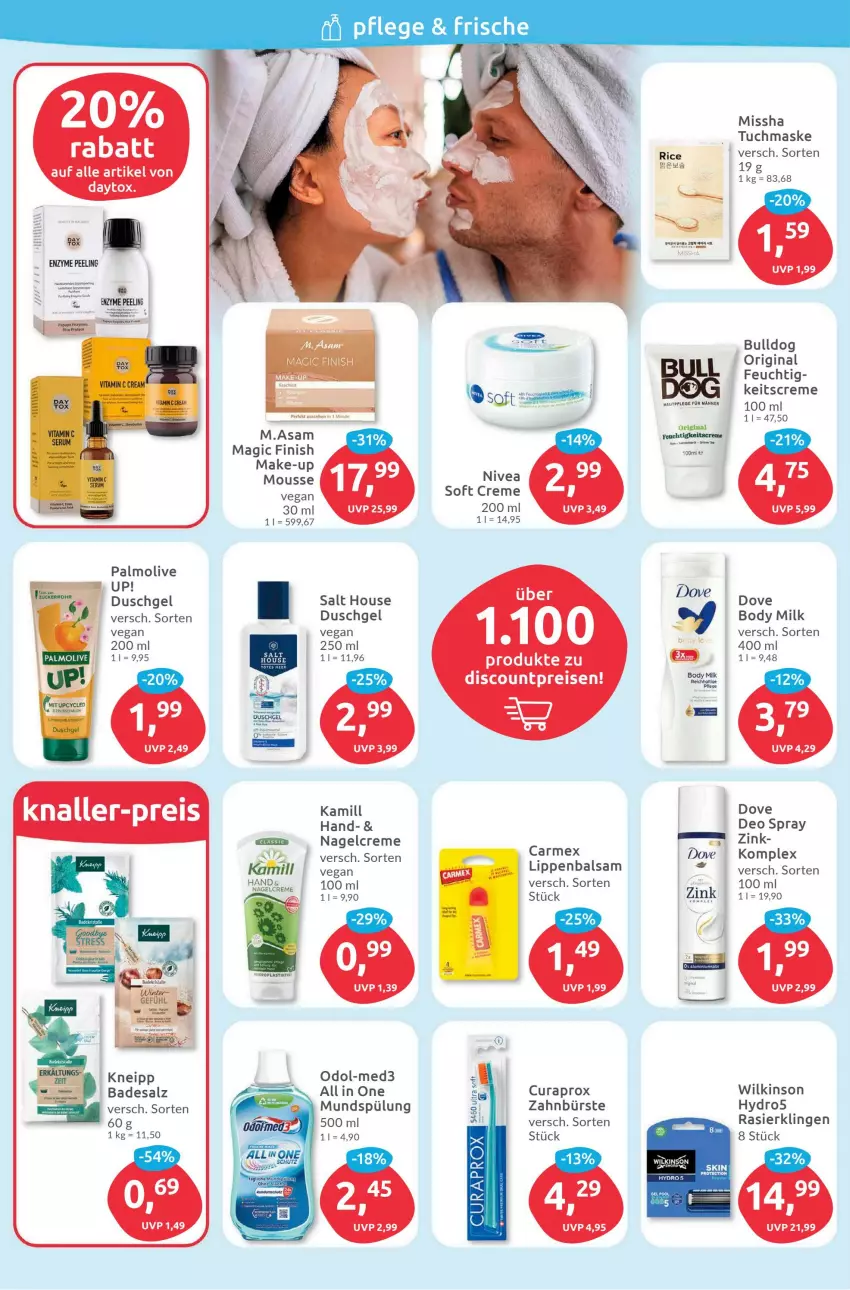 Aktueller Prospekt Budni - Prospekte - von 23.01 bis 28.01.2023 - strona 2 - produkty: asti, Bad, balsam, body, body milk, Bulldog, bürste, creme, deo, deo spray, discount, dove, duschgel, eis, feuchtigkeitscreme, Finish, gin, Kamill, Lippenbalsam, M.ASAM, Make-up, Maske, mousse, mundspülung, nivea, Odol, olive, palmolive, Peeling, Rasierklinge, rasierklingen, reis, salz, spülung, Ti, tuc, tuchmaske, wilkinson, zahnbürste