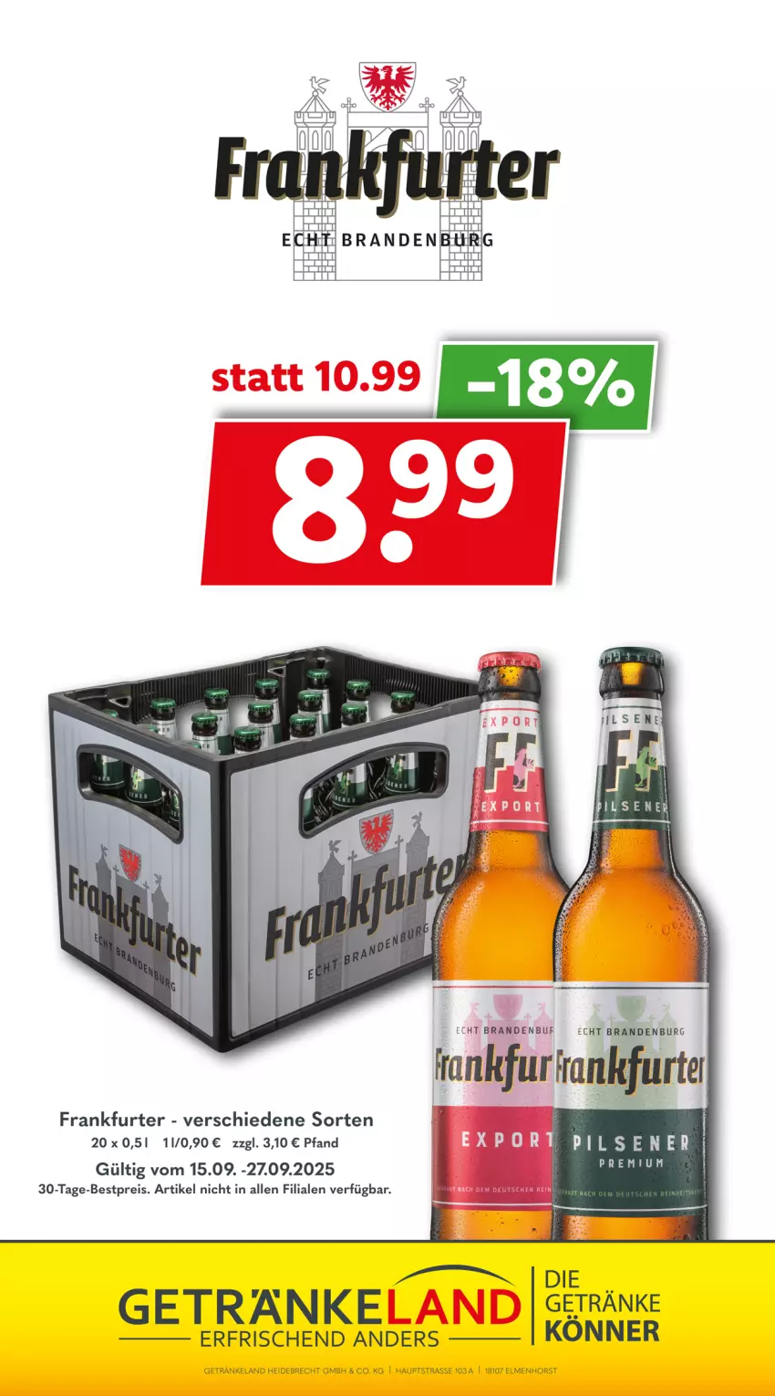 Aktueller Prospekt Getraenkeland - von 14.09 bis 26.09.2025 - strona 10 - produkty: bestpreis, eis, Elan, frankfurter, getränk, getränke, reis, Ti