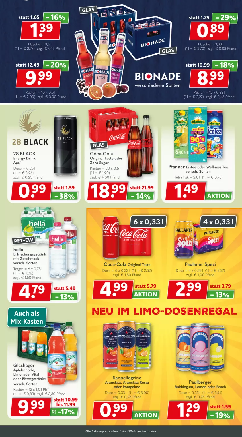 Aktueller Prospekt Getraenkeland - von 14.09 bis 26.09.2025 - strona 5 - produkty: aktionspreis, apfel, Apfelschorle, Berger, bestpreis, bestpreise, bio, bionade, coca-cola, cola, drink, eis, eistee, elle, energy drink, erfrischungsgetränk, flasche, getränk, getränke, gin, hella, K2, lack, limo, limonade, mac, Paula, paulaner, pfanne, Pfanner, reis, sanpellegrino, schorle, Spezi, tee, Ti, vita
