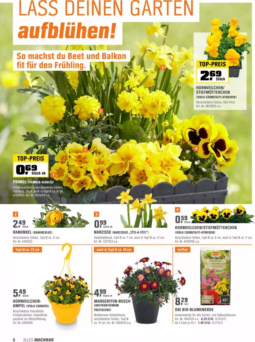 Aktueller Prospekt Obi - Prospekte - von 01.03 bis 13.03.2022 - strona 6 - produkty: balkonpflanzen, bio, blume, blumen, blumenerde, Blüte, eis, erde, Garten, mac, pflanze, pflanzen, reis, sac, tee, Ti, top-preis, topf, zwiebel