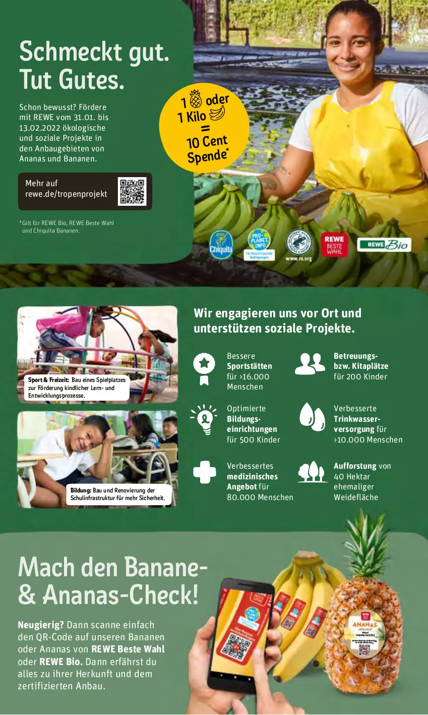 Aktueller Prospekt Rewe - Diese Woche im Angebot! - von 31.01 bis 05.02.2022 - strona 11 - produkty: ananas, angebot, banane, bananen, Bau, bio, chiquita, Kinder, mac, rewe beste wahl, rewe bio, Sport, Ti, wasser, WICK