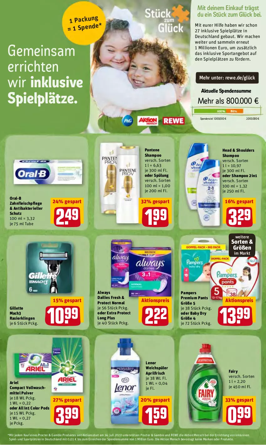 Aktueller Prospekt Rewe - Diese Woche im Angebot! - von 31.01 bis 05.02.2022 - strona 19 - produkty: aktionspreis, Alwa, Always, angebot, ariel, Bau, dailies, eis, elle, fairy, fleisch, gillette, HP, lenor, lenor weichspüler, lion, mac, mach3, oral-b, pampers, pantene, Pants, Pods, pril, Rasierklinge, rasierklingen, reis, shampoo, Sport, spülung, Ti, vollwaschmittel, waschmittel, weichspüler