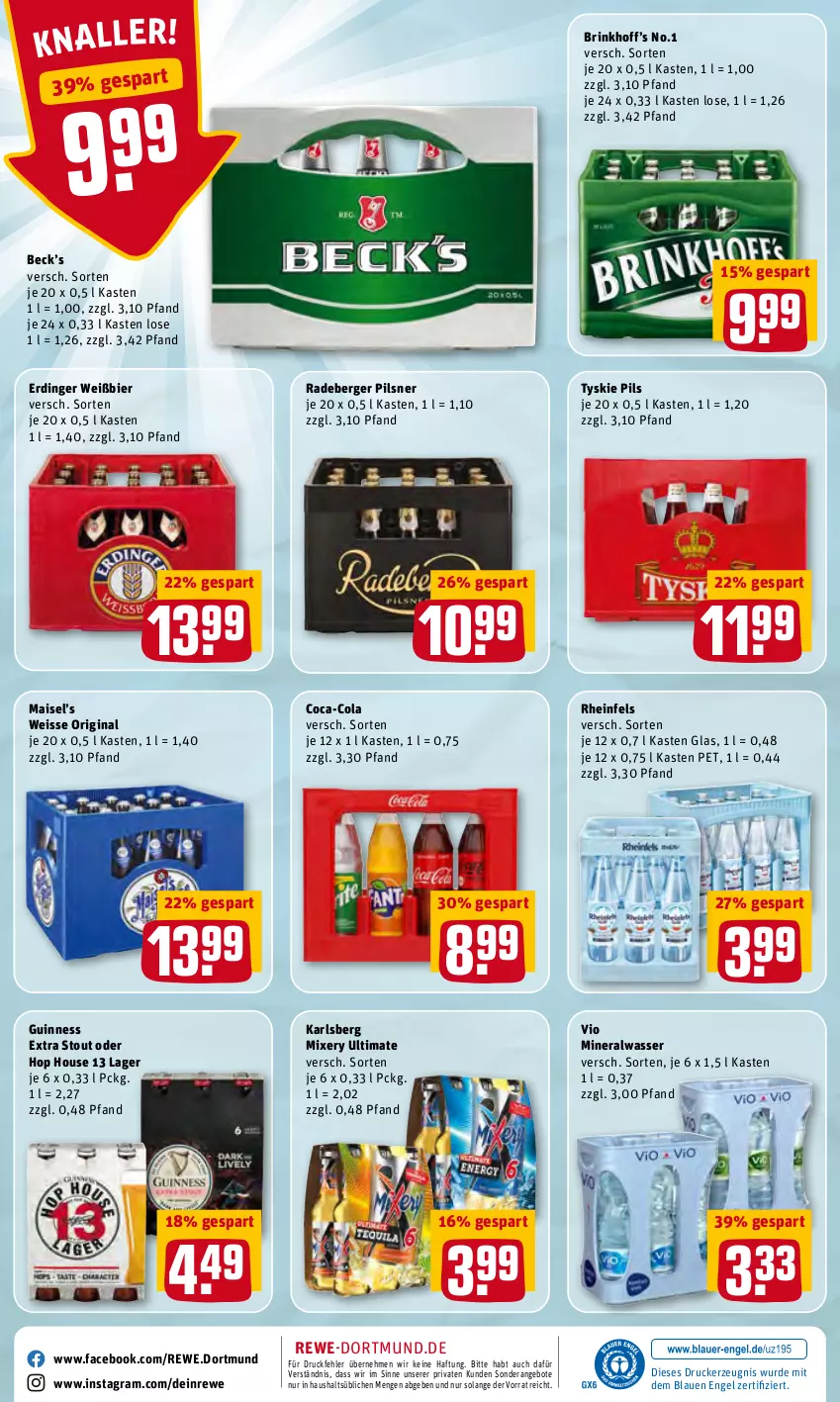 Aktueller Prospekt Rewe - Diese Woche im Angebot! - von 31.01 bis 05.02.2022 - strona 24 - produkty: Alwa, angebot, angebote, Berger, bier, coca-cola, cola, drucker, eis, Engel, erdinger, gin, Guinness, karlsberg, karlsberg mixery, kerze, mais, mineralwasser, Mixer, mixery, pils, pilsner, radeberger, radeberger pilsner, Ti, tyskie, wasser