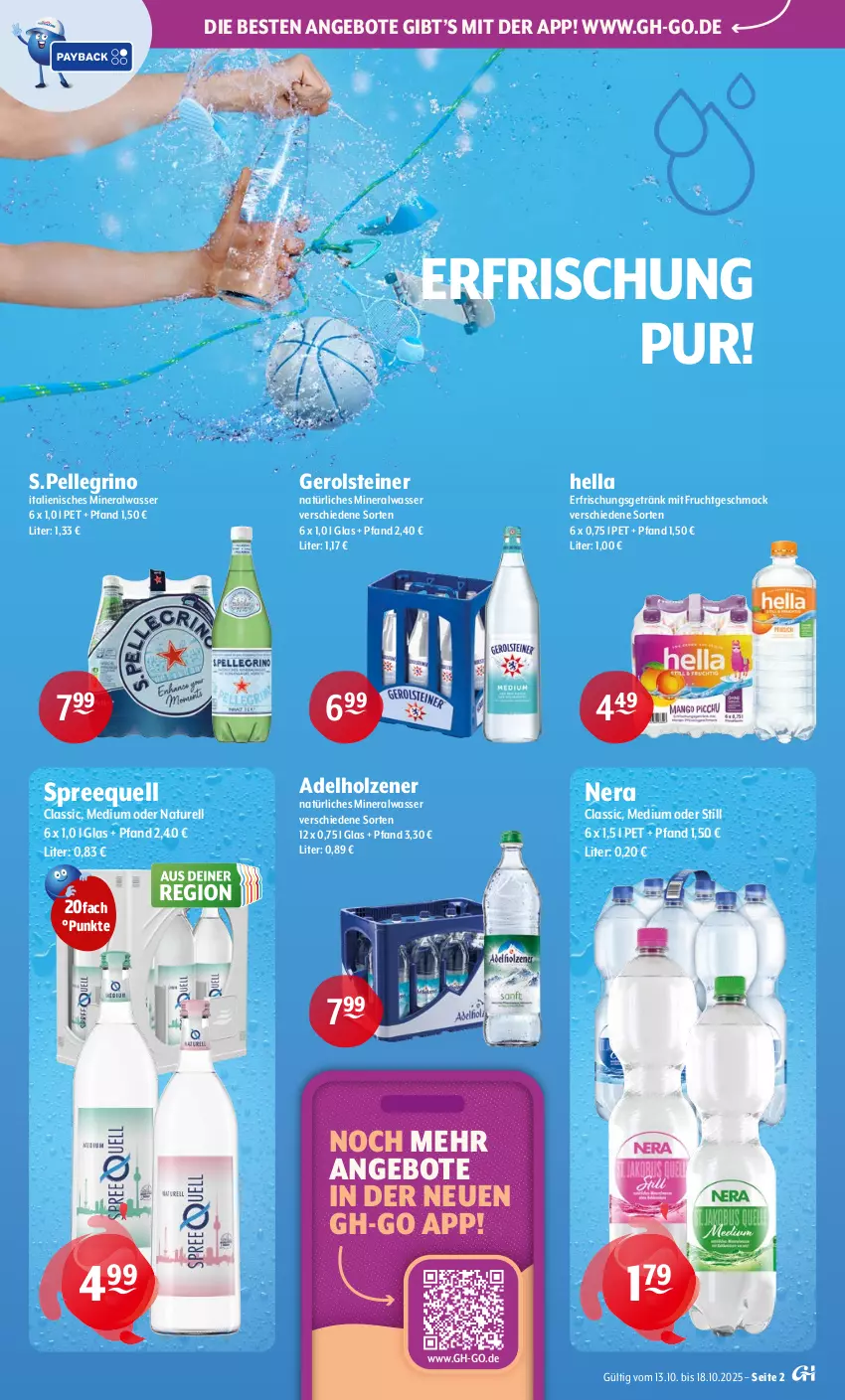 Aktueller Prospekt Getraenke Hoffmann - Prospekte - von 13.10 bis 18.10.2025 - strona 2 - produkty: adelholzener, Alwa, angebot, angebote, elle, erfrischungsgetränk, frucht, gerolsteine, gerolsteiner, getränk, hella, Holz, mac, mineralwasser, mit frucht, natur, natürliches mineralwasser, rel, Spreequell, steiner, Ti, wasser