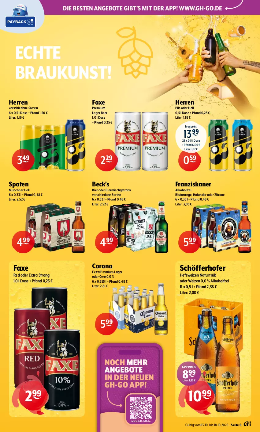 Aktueller Prospekt Getraenke Hoffmann - Prospekte - von 13.10 bis 18.10.2025 - strona 6 - produkty: alkohol, angebot, angebote, axe, bier, Blutorange, corona, eis, franziskaner, getränk, Hefe, hefeweizen, holunder, natur, orange, pils, reis, schöfferhofer, Spaten, Ti, zitrone