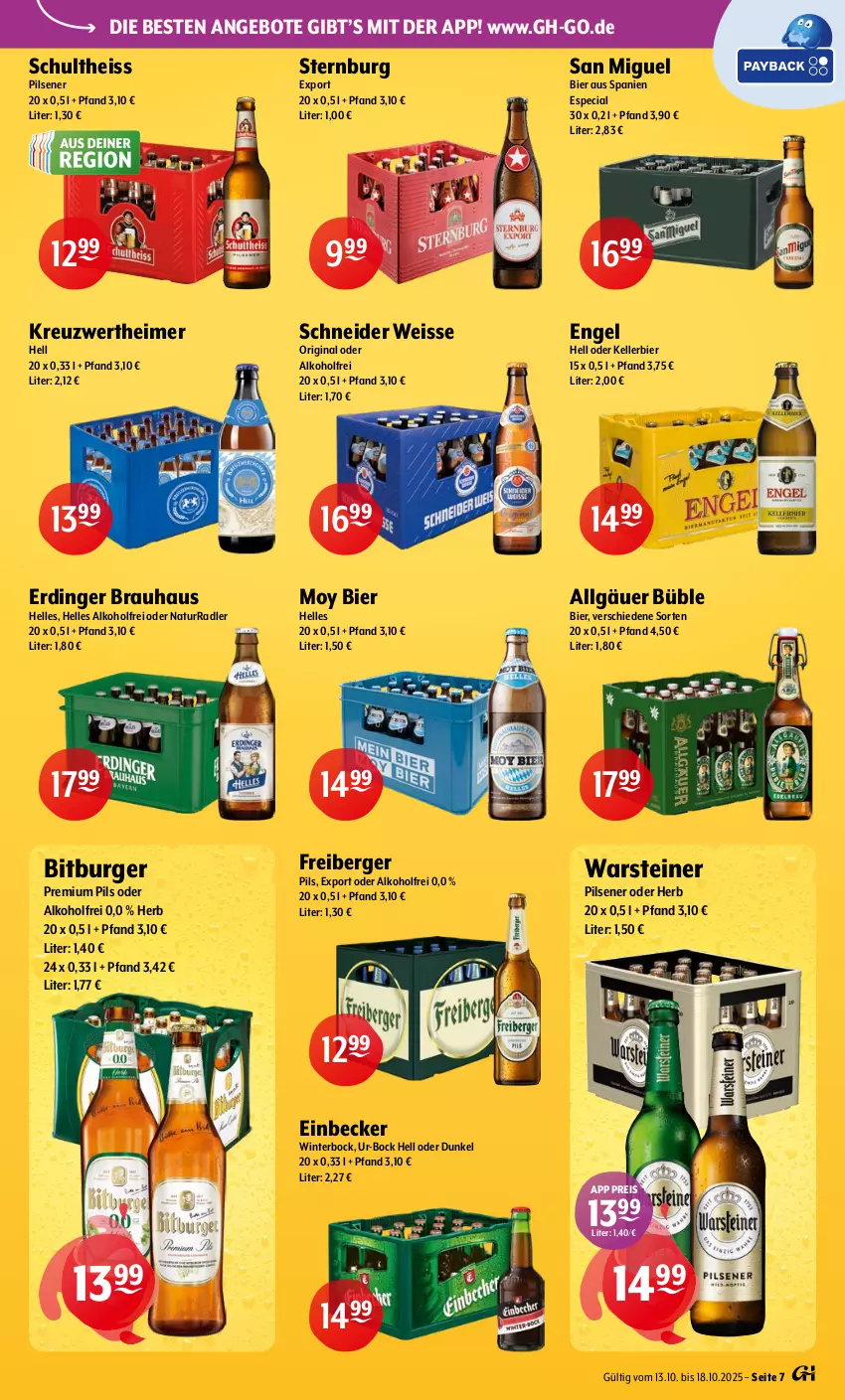 Aktueller Prospekt Getraenke Hoffmann - Prospekte - von 13.10 bis 18.10.2025 - strona 7 - produkty: alkohol, angebot, angebote, Berger, bier, bitburger, burger, eimer, eis, elle, Engel, erdinger, Freiberger, gin, kellerbier, LG, Moy Bier, natur, pils, pilsener, premium pils, radler, reis, Schultheiss, steiner, Sternburg, Ti, warsteiner