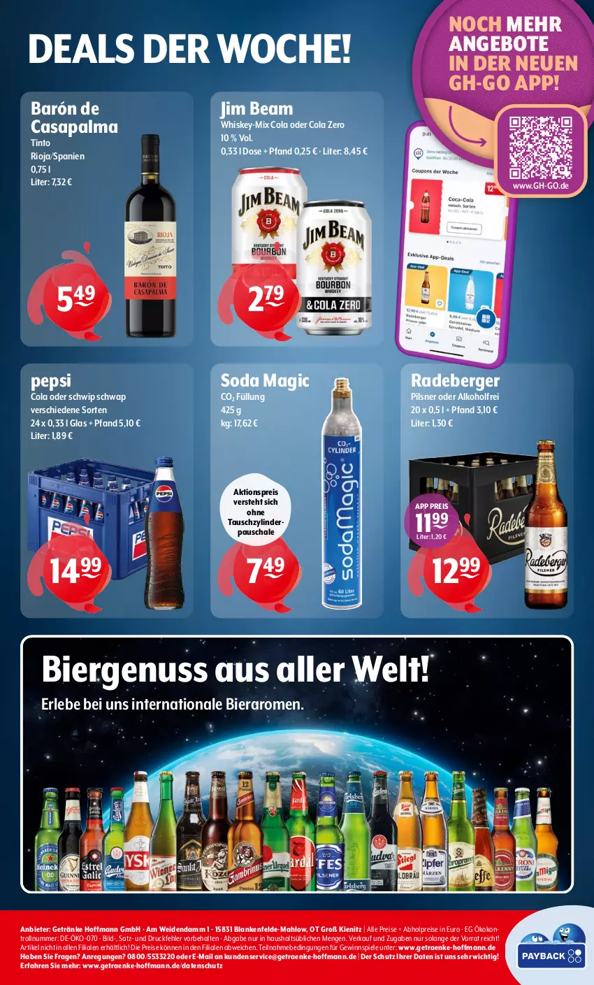 Aktueller Prospekt Getraenke Hoffmann - Prospekte - von 13.10 bis 18.10.2025 - strona 8 - produkty: abholpreise, aktionspreis, alkohol, angebot, angebote, Berger, bier, CO2 Füllung, cola, eis, getränk, getränke, gewinnspiel, jim beam, nuss, pepsi, Pepsi Cola, pils, pilsner, radeberger, radeberger pilsner, reis, rioja, Schal, Schale, Schwip Schwap, Soda, Spiele, Ti, whiskey