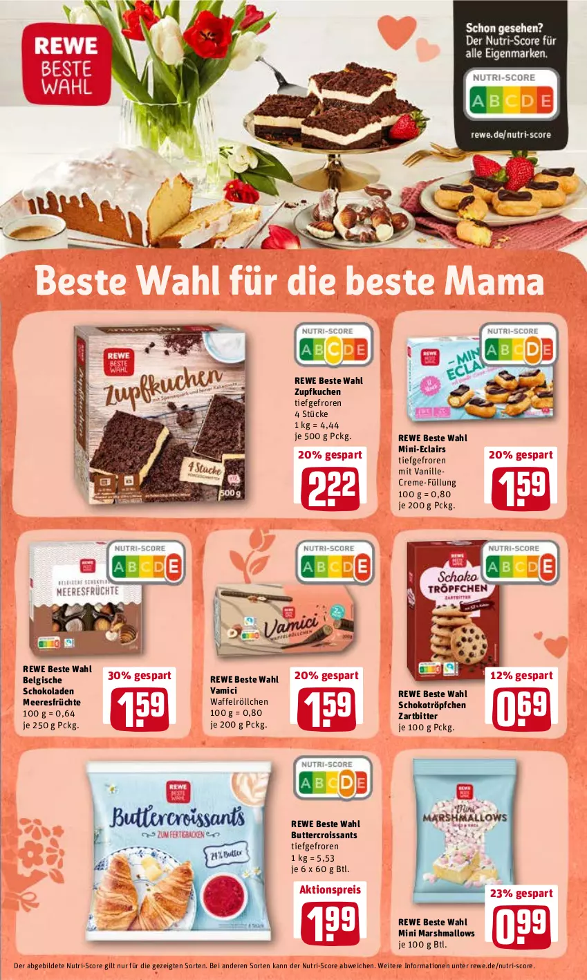 Aktueller Prospekt Rewe - Diese Woche im Angebot! - von 02.05 bis 07.05.2022 - strona 11 - produkty: aktionspreis, butter, creme, Croissant, croissants, eis, früchte, kuchen, LG, mam, mars, meeresfrüchte, reis, rewe beste wahl, schoko, schokolade, schokoladen, Ti, vanille, Waffelröllchen