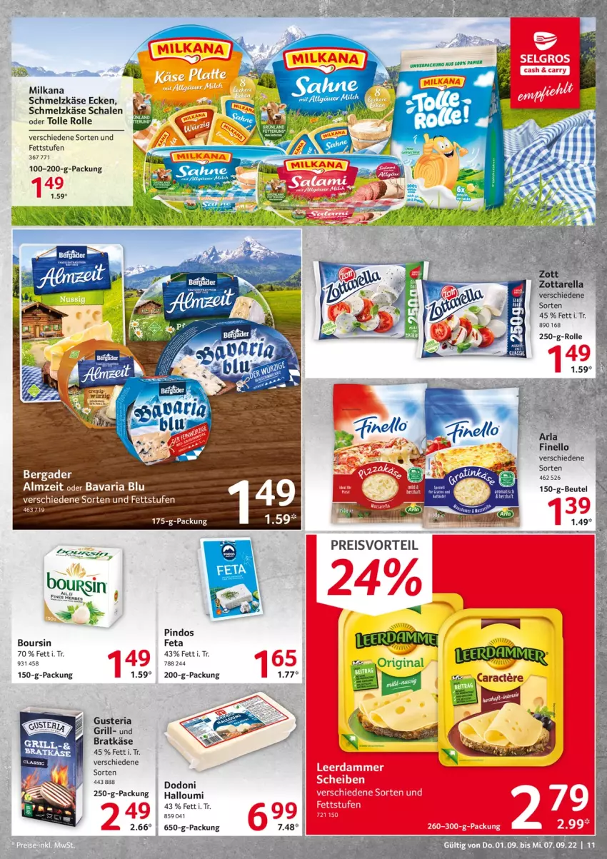 Aktueller Prospekt Selgros - Food - von 01.09 bis 07.09.2022 - strona 11 - produkty: arla, Boursin, eis, feta, finello, grill, Halloumi, Käse, leerdammer, LG, milka, milkana, preisvorteil, reis, rel, Ria, Schal, Schale, Schmelzkäse, Ti, tisch, zott, zottarella