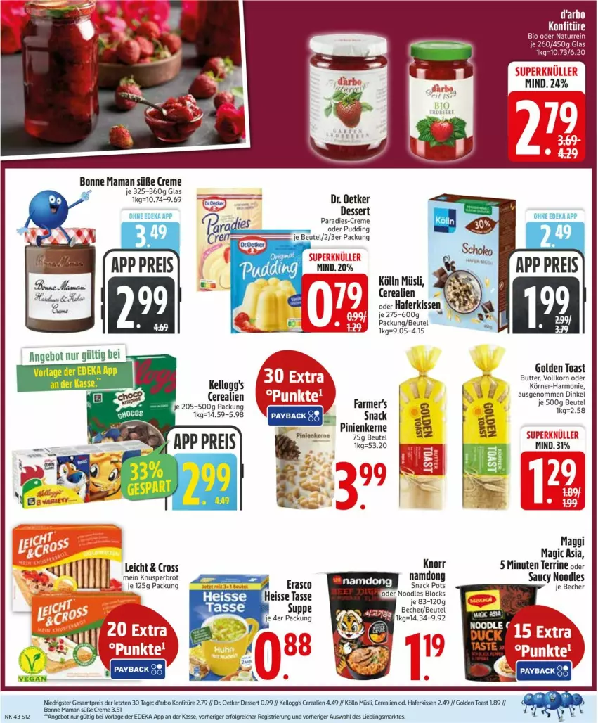 Aktueller Prospekt Edeka - Prospekte - von 20.10 bis 25.10.2025 - strona 12 - produkty: angebot, Becher, beutel, brot, butter, cerealien, creme, deka, dessert, Dr. Oetker, eis, golden toast, hafer, kissen, knorr, korn, LG, maggi, mam, müsli, pinienkerne, pudding, reis, snack, terrine, Ti, toast