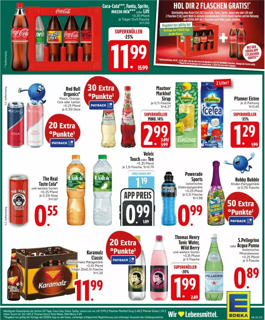 Aktueller Prospekt Edeka - Prospekte - von 20.10 bis 25.10.2025 - strona 21 - produkty: alkohol, Alwa, bio, cola, deka, eis, eistee, elle, flasche, getränk, hose, karamalz, Kinder, malz, Mautner, mineralwasser, Mineralwasser Classic, orange, pfanne, Pfanner, rama, robby, sirup, Sport, tee, tonic, volvic, wasser, Wild