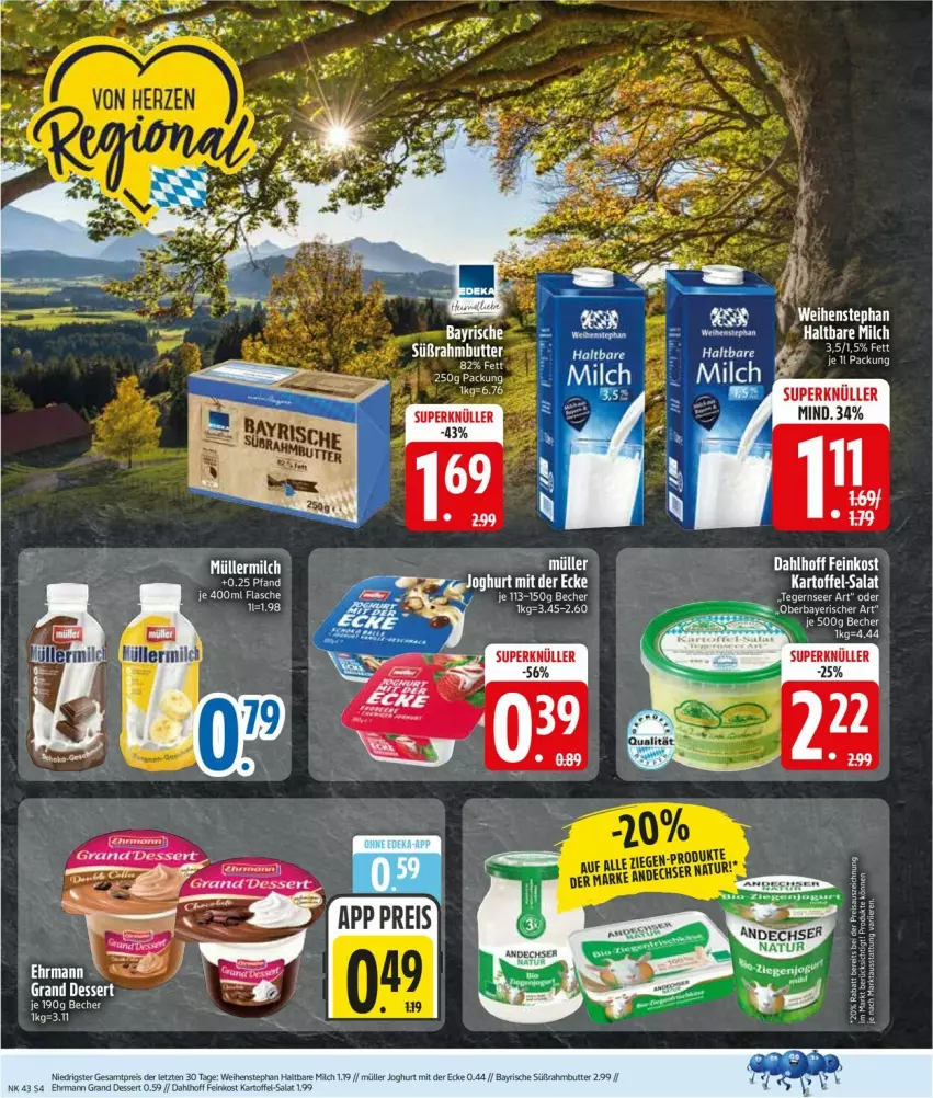 Aktueller Prospekt Edeka - Prospekte - von 20.10 bis 25.10.2025 - strona 4 - produkty: Becher, butter, Cien, dessert, ehrmann, eis, feinkost, flasche, joghur, joghurt, joghurt mit der ecke, kartoffel, reis, salat, Süßrahmbutter, weihenstephan, ZTE