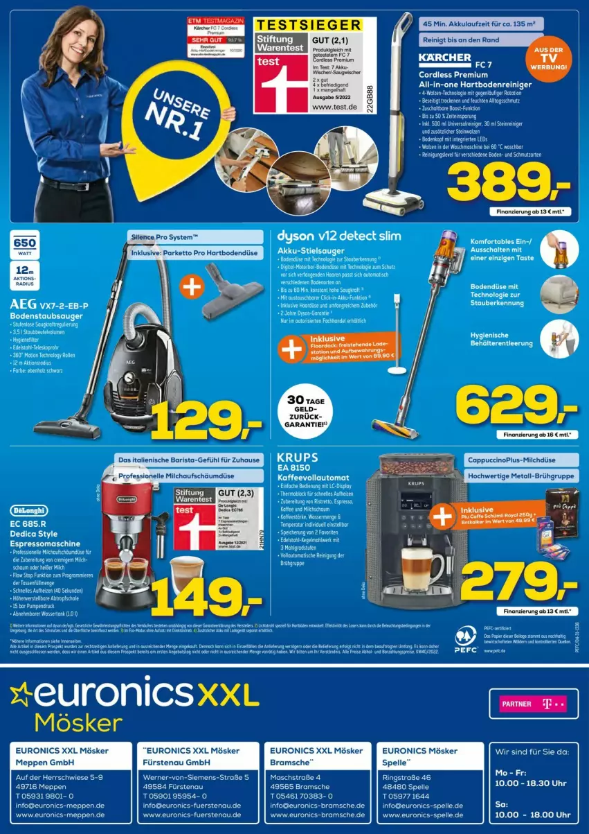 Aktueller Prospekt Euronics - Prospekte - von 05.10 bis 12.10.2022 - strona 12 - produkty: aeg, Cap, cappuccino, cin, Dyson, eier, eis, elle, euronics xxl, hanuta, Hartbodenreiniger, karcher, krups, milch, reiniger, Reinigung, tee, Ti, tisch, uhr