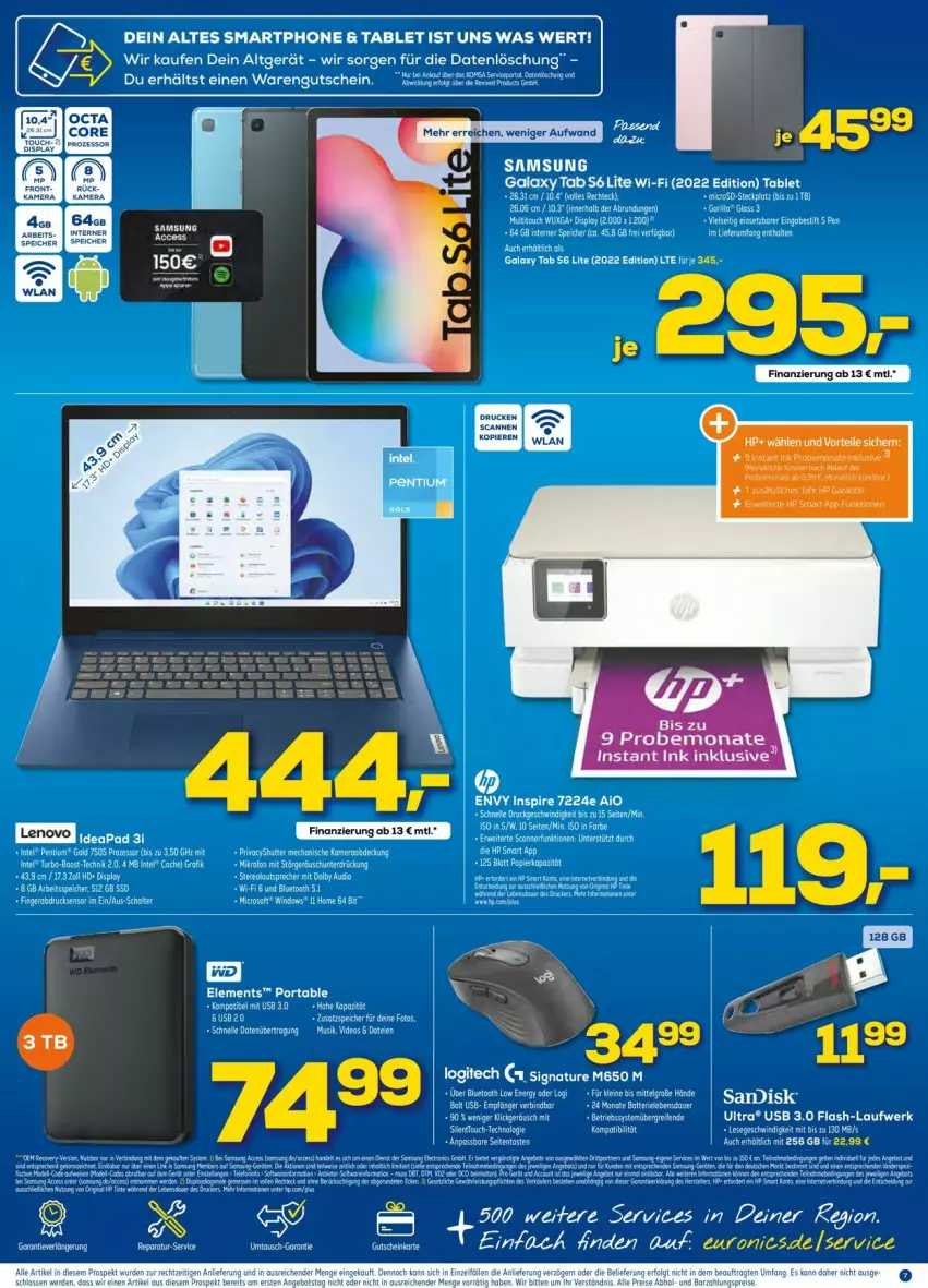 Aktueller Prospekt Euronics - Prospekte - von 05.10 bis 12.10.2022 - strona 7 - produkty: acer, auer, Bau, Bauer, Dior, elle, erde, HP, kamera, lautsprecher, lenovo, rum, rwe, Samsung, smartphone, tablet, tee, Ti, usb