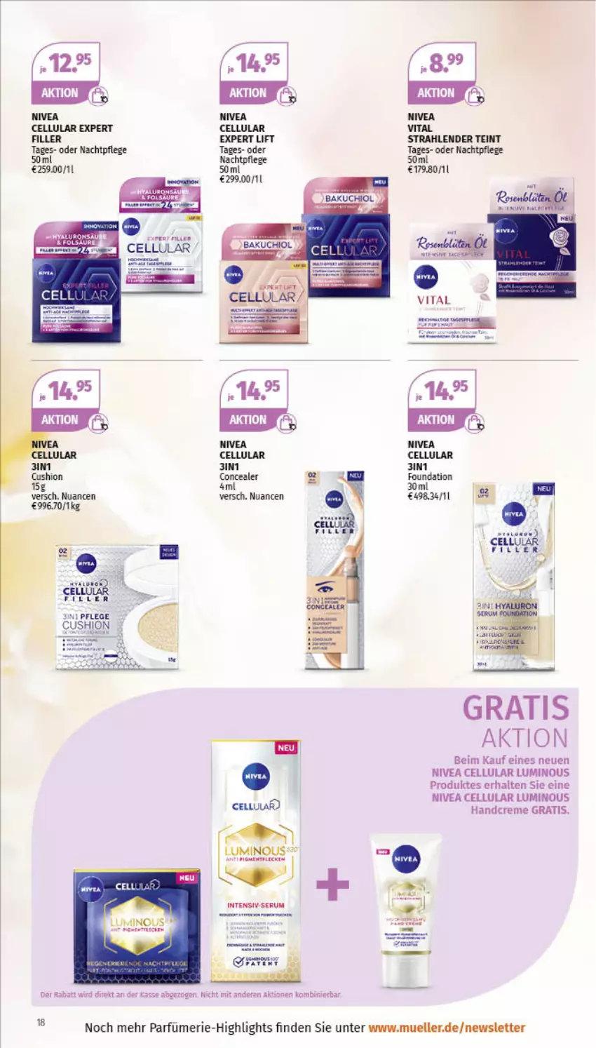 Aktueller Prospekt Mueller - Parfümerie Angebote - von 03.10 bis 15.10.2022 - strona 18 - produkty: cellular filler, creme, Elan, elle, handcreme, nivea, rum, Serum, Ti