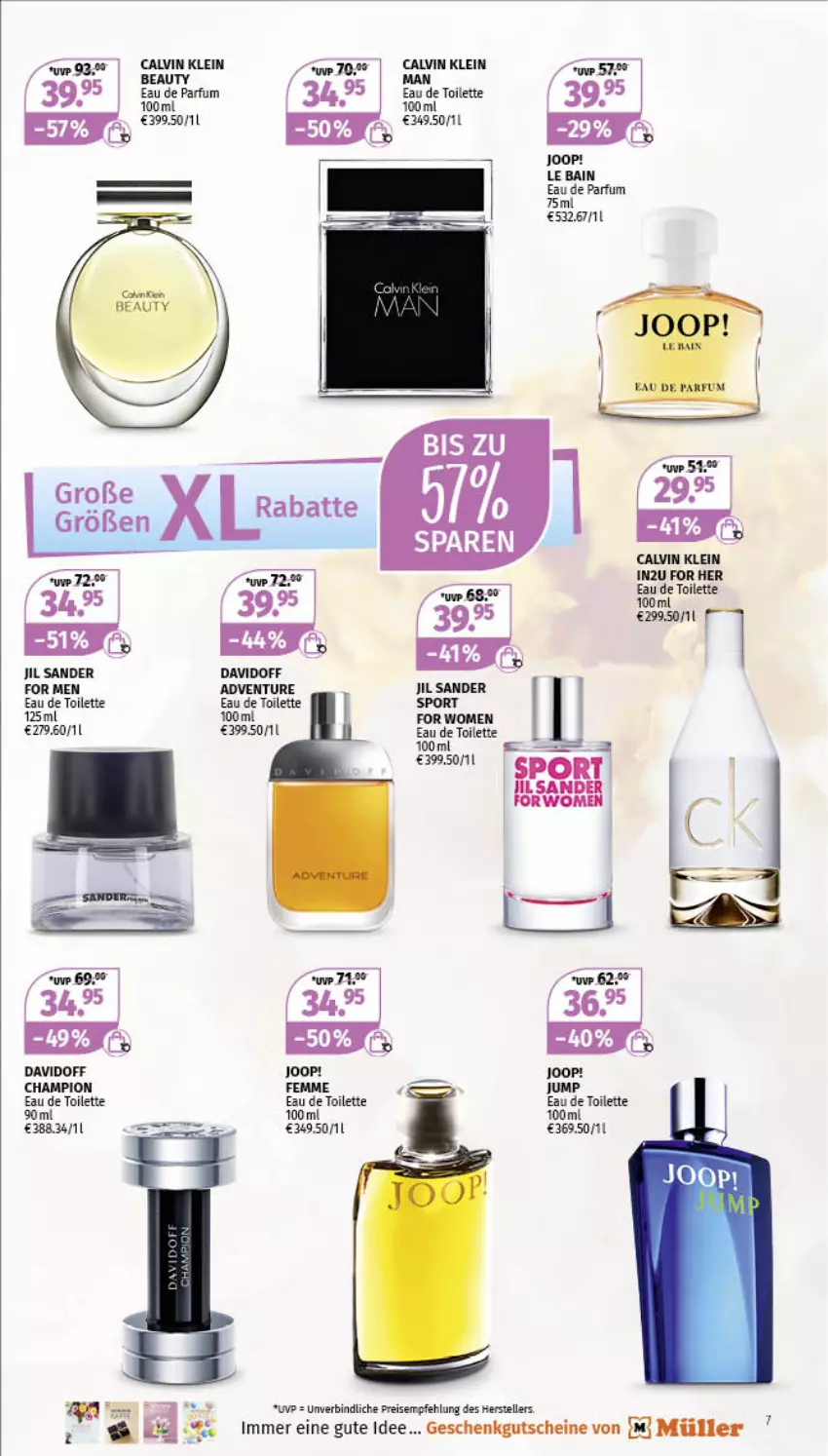 Aktueller Prospekt Mueller - Parfümerie Angebote - von 03.10 bis 15.10.2022 - strona 7 - produkty: calvin klein, champion, davidoff, Eau de parfum, eau de toilette, eau de toilette 100 ml, eis, elle, gutschein, gutscheine, jil sander, Joop!, Müller, parfum, reis, Sport, teller