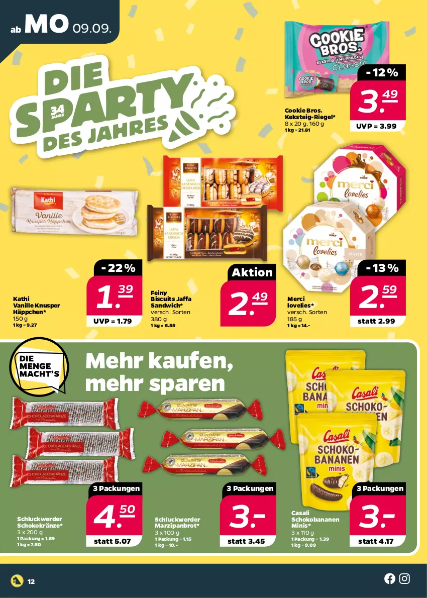 Aktueller Prospekt Netto - Woche 37 - von 09.09 bis 14.09.2024 - strona 12 - produkty: banane, bananen, brot, Casali, cookie, erde, keks, marzipan, merci, riegel, sandwich, schoko, Schokobananen, Ti, vanille