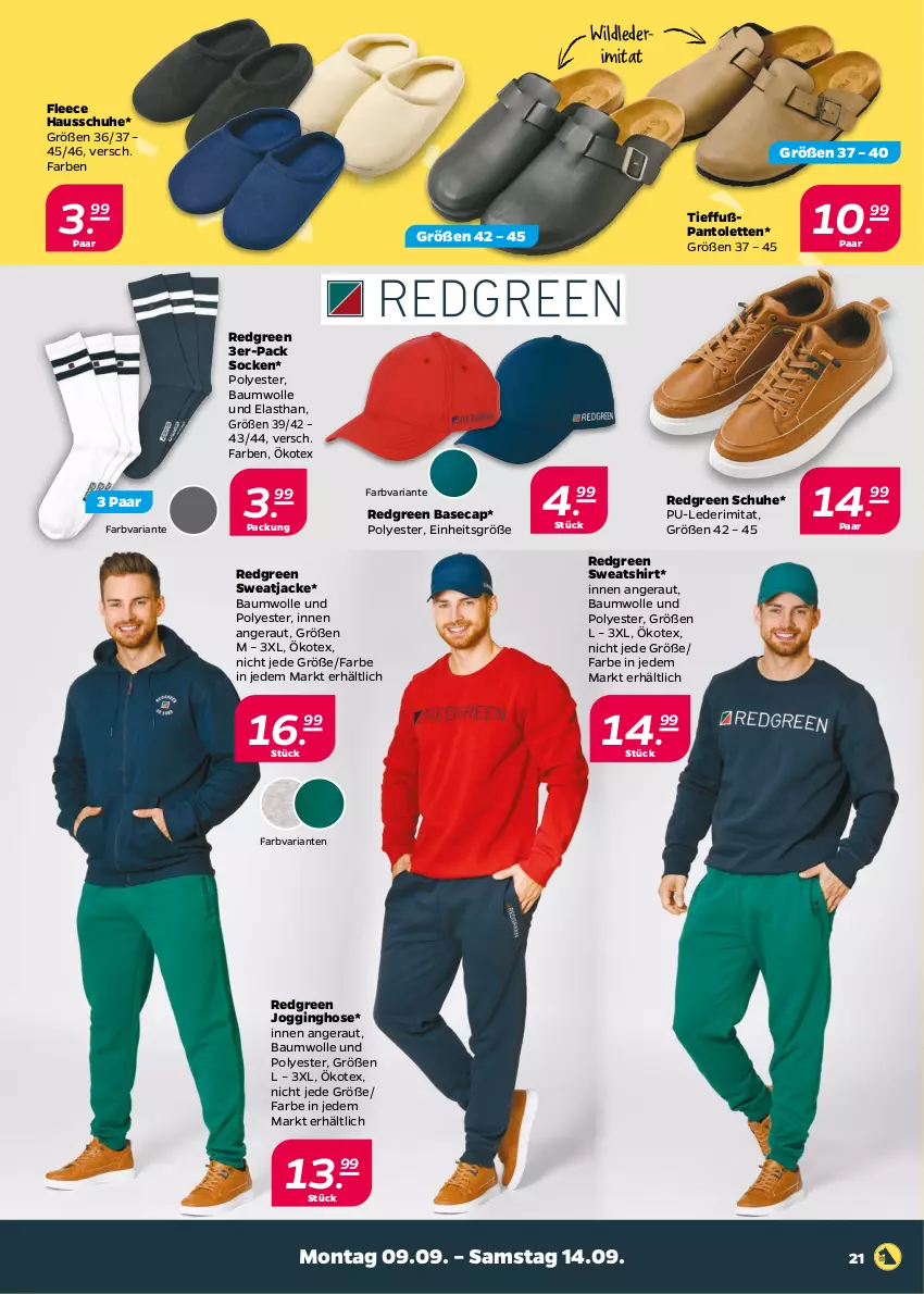 Aktueller Prospekt Netto - Woche 37 - von 09.09 bis 14.09.2024 - strona 21 - produkty: Bau, baumwolle, Cap, gin, Hausschuhe, hose, Jacke, Jogginghose, pantolette, pantoletten, Ria, schuhe, shirt, socken, sweatjacke, Sweatshirt, Ti, Wild, wolle