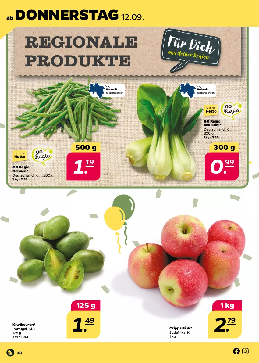 Aktueller Prospekt Netto - Woche 37 - von 09.09 bis 14.09.2024 - strona 28 - produkty: beere, beeren, bohne, bohnen, kiwi, Pak Choi, sac