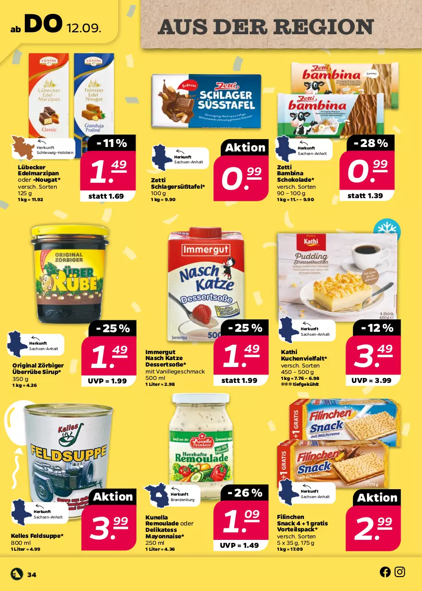 Aktueller Prospekt Netto - Woche 37 - von 09.09 bis 14.09.2024 - strona 34 - produkty: dessert, desserts, Edelmarzipan, elle, gin, immergut, kuchen, Lübecker, mac, marzipan, mayonnaise, remoulade, sac, schoko, schokolade, sirup, snack, Soße, suppe, Ti, vanille, Yo