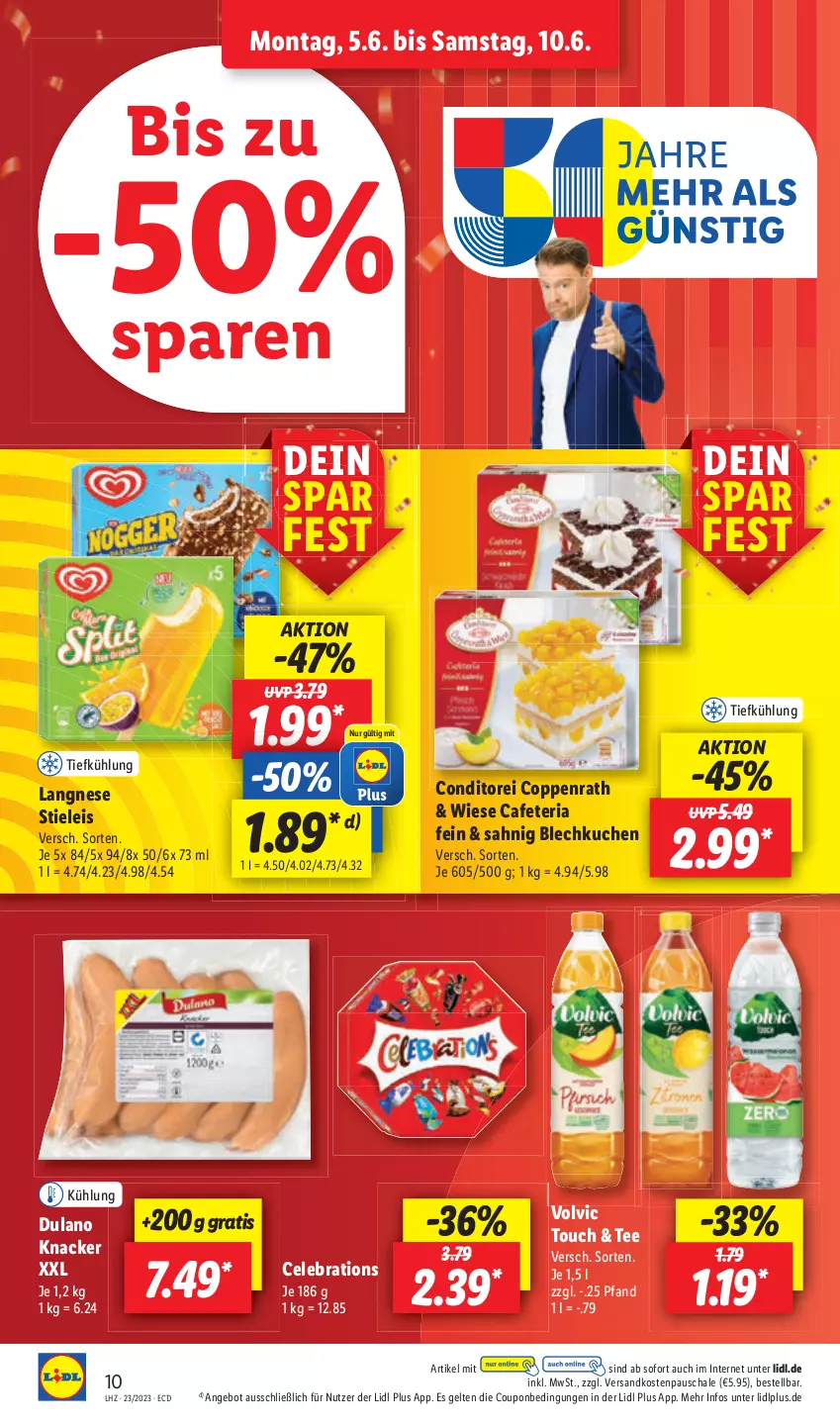 Aktueller Prospekt Lidl - Aktionsprospekt - von 05.06 bis 10.06.2023 - strona 10 - produkty: dulano, eis, knacker, kuchen, ndk, reis, Ria, Schal, Schale, stieleis, tee, Ti