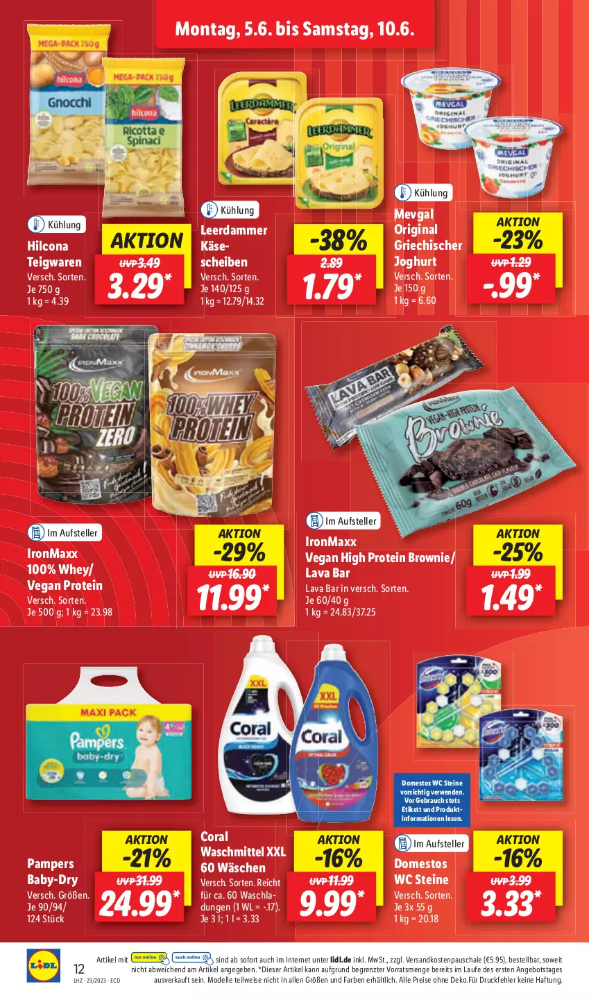 Aktueller Prospekt Lidl - Aktionsprospekt - von 05.06 bis 10.06.2023 - strona 12 - produkty: angebot, dell, domestos, eis, elle, gin, hilcona, Käse, käsescheiben, leerdammer, ndk, pampers, Rauch, reis, Schal, Schale, teller, Ti, ZTE