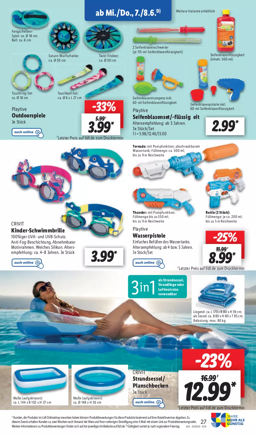 Aktueller Prospekt Lidl - Aktionsprospekt - von 05.06 bis 10.06.2023 - strona 29 - produkty: ball, eier, eis, Liege, reis, Ria, ring, Seife, sessel, Ti, wasser, wassertank, weck, ZTE