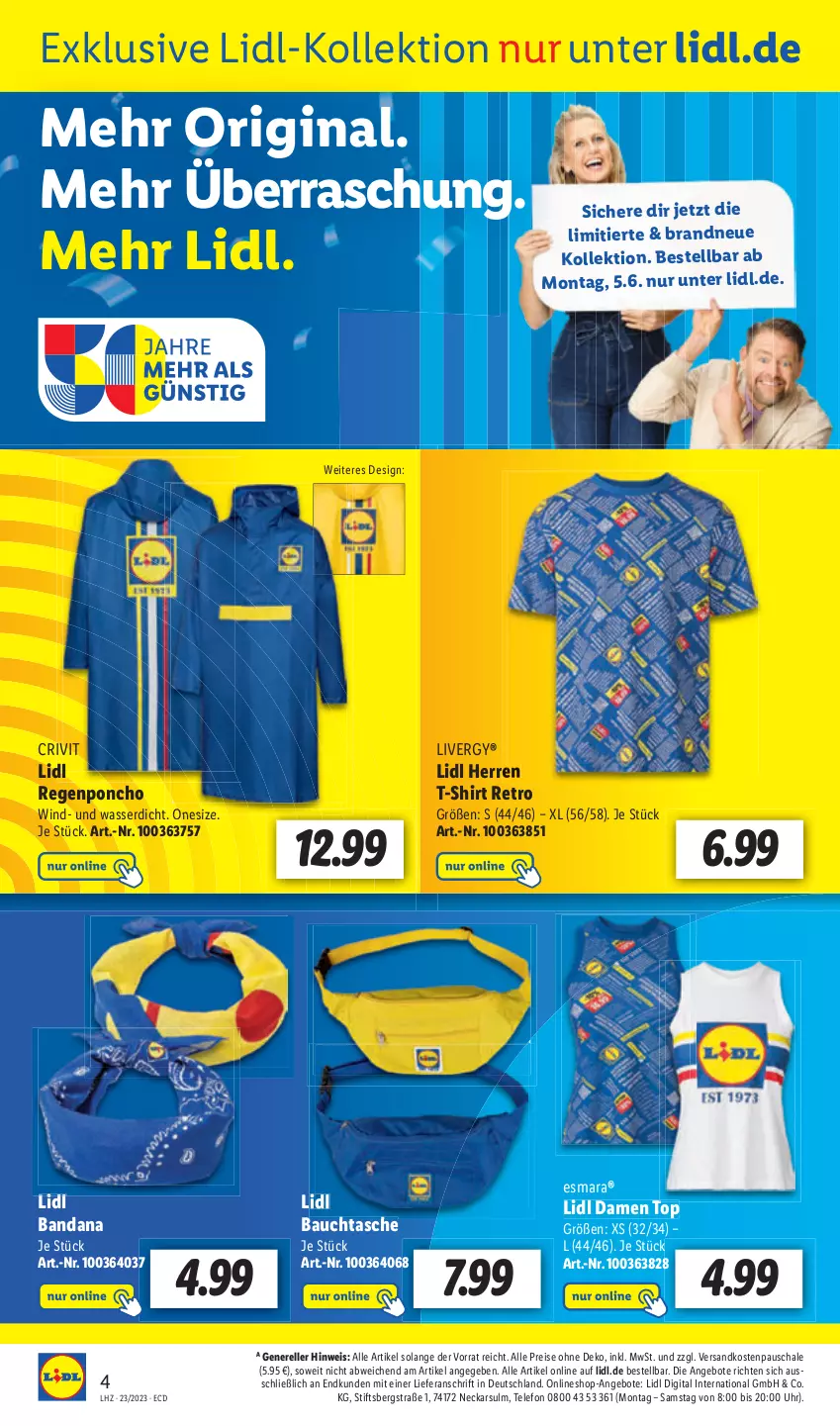 Aktueller Prospekt Lidl - Aktionsprospekt - von 05.06 bis 10.06.2023 - strona 4 - produkty: angebot, angebote, eis, elle, esmara, ndk, reis, rel, Schal, Schale, shirt, T-Shirt, Tasche, telefon, Ti, uhr, wasser