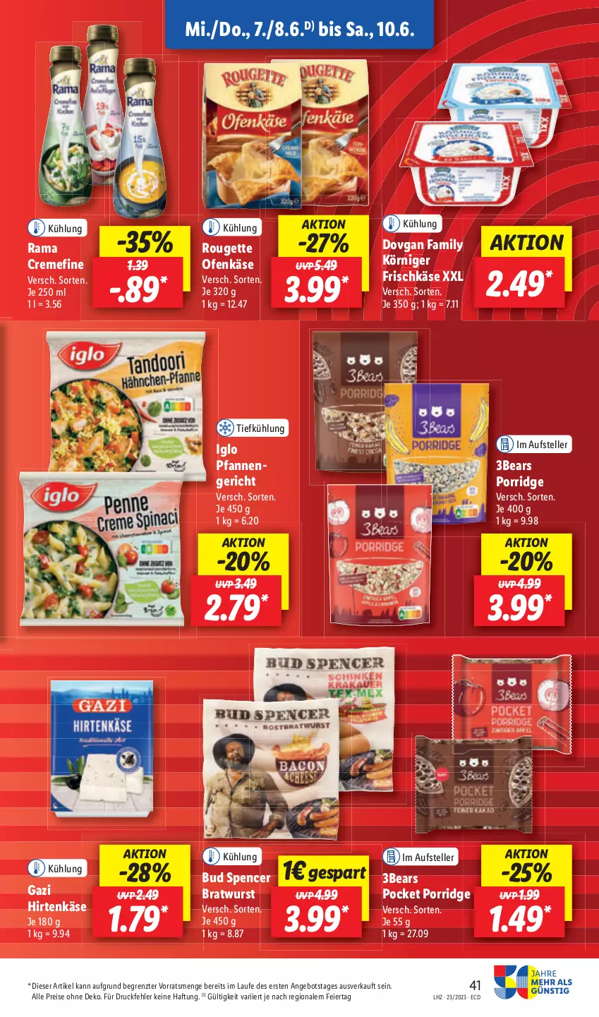 Aktueller Prospekt Lidl - Aktionsprospekt - von 05.06 bis 10.06.2023 - strona 47 - produkty: bratwurst, eier, eis, elle, rama, reis, rouge, rougette, teller, Ti, wurst, ZTE