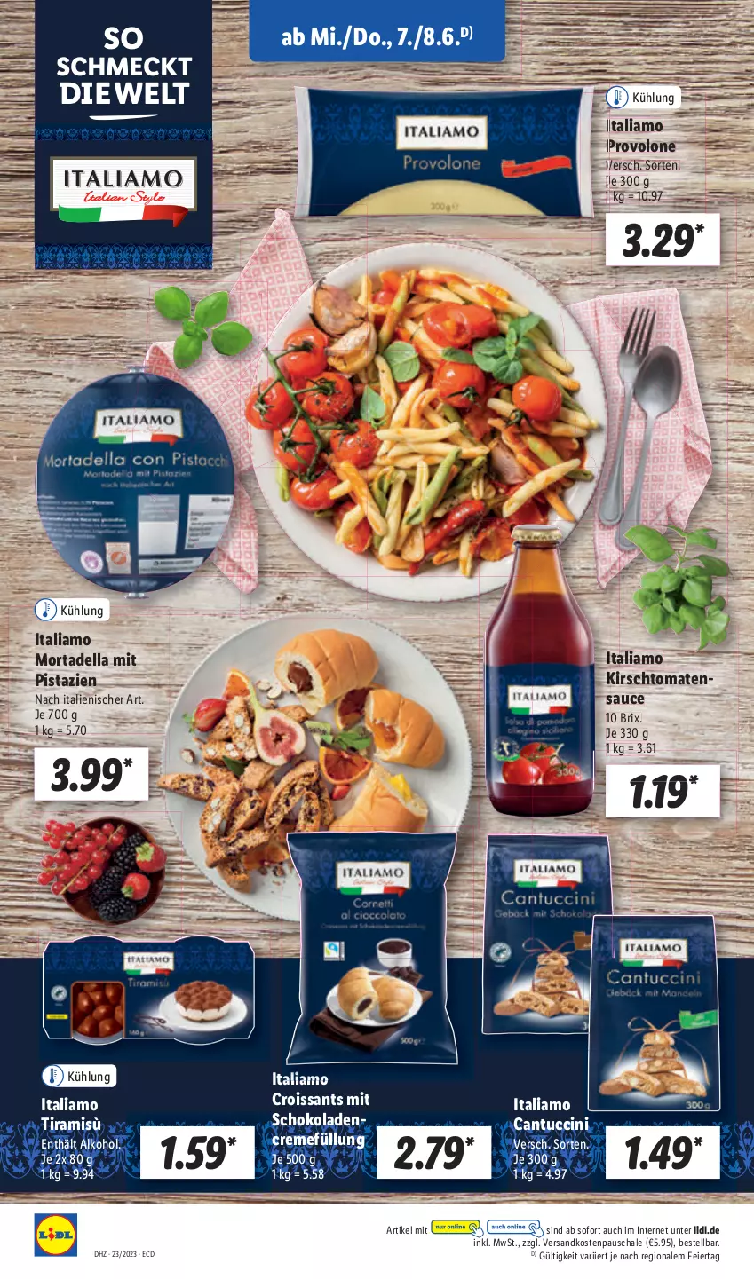 Aktueller Prospekt Lidl - Aktionsprospekt - von 05.06 bis 10.06.2023 - strona 52 - produkty: cin, creme, dell, eier, kirsch, mortadella, ndk, sauce, Schal, Schale, schoko, schokolade, schokoladen, Ti, tomate, tomaten, tuc