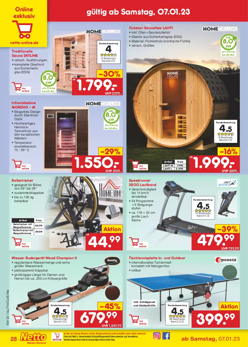 Aktueller Prospekt Netto Marken-Discount - Filial-Angebote - von 09.01 bis 14.01.2023 - strona 28 - produkty: champion, eis, elle, garnitur, Glastür, Holz, latte, Moreno, ndk, Ofen, reis, Ria, spee, Ti, tisch, wasser, wassertank